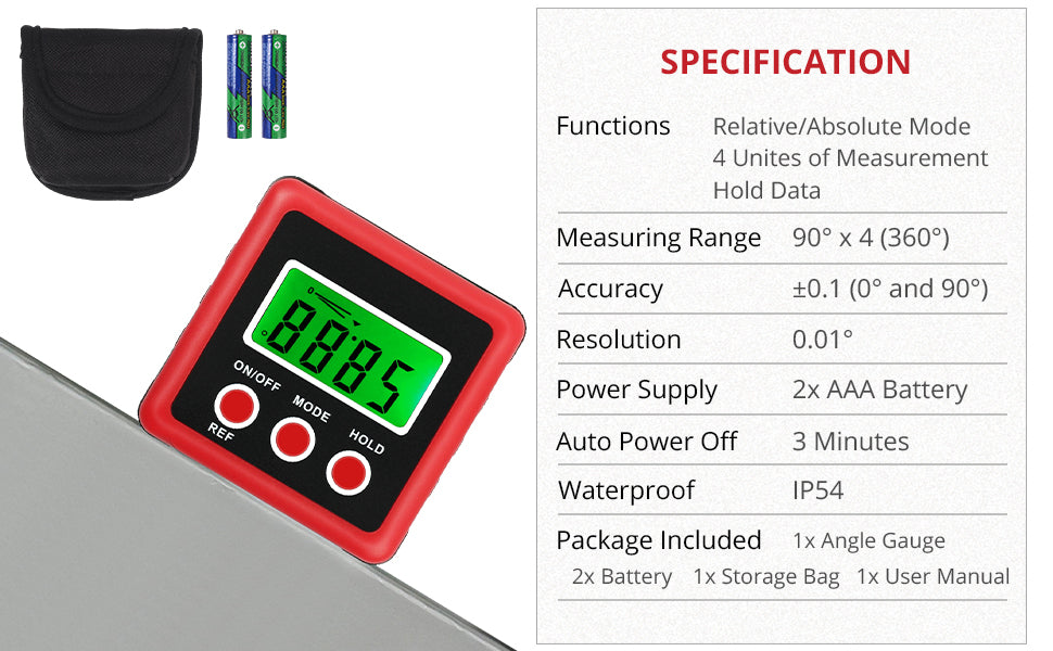 JUSTOOL 0-90° Level Protractor Inclinometer Electronic Digital Angle Finder