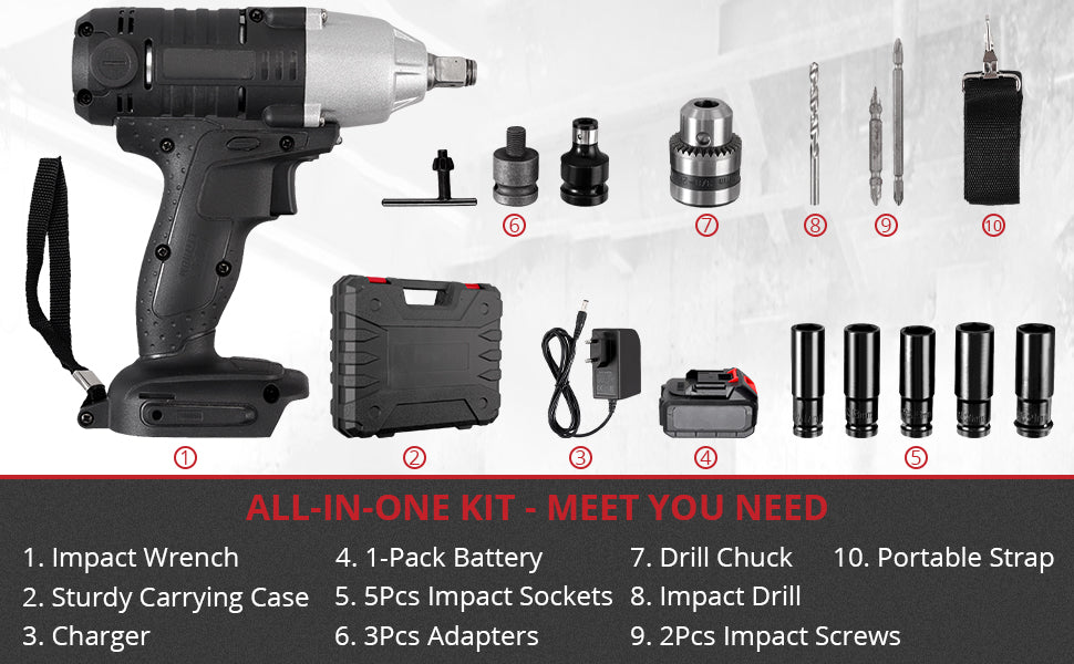 JUSTOOL 20V Cordless Impact Wrench 1/2 inch Max 300 Torque ft-lbs