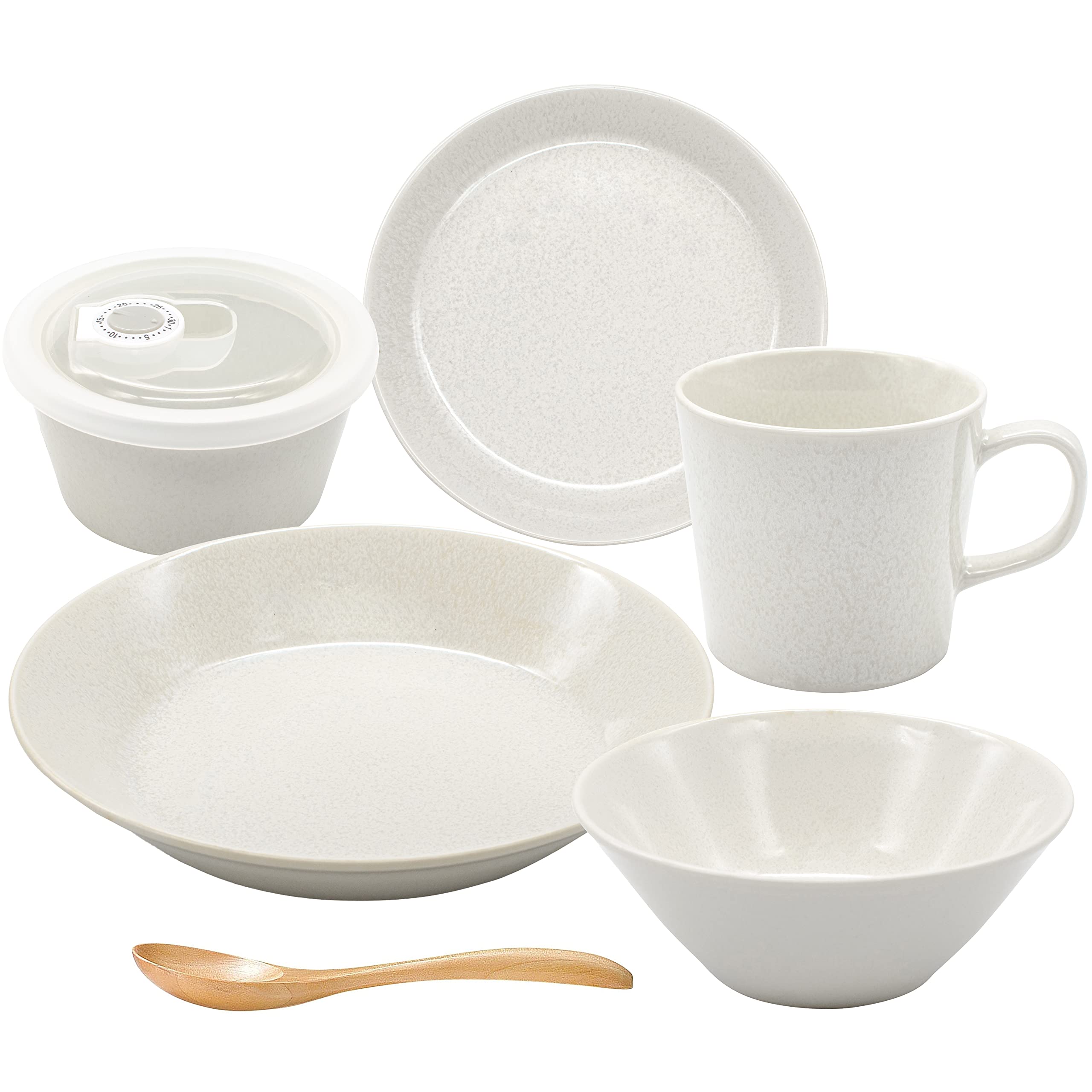 Aito Natural Color 6Pc Ivory White Mino Ware Tableware Set Dishwasher/Microwave Safe Made in Japan 567523