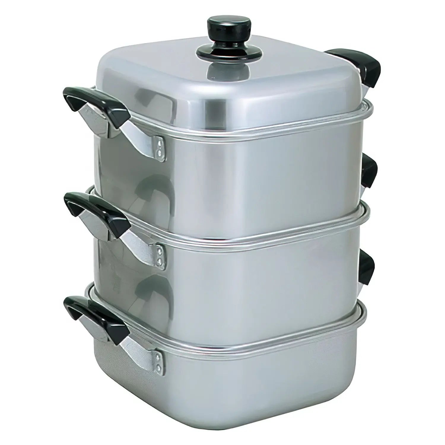 Akao Aluminium 26cm 3-Tier Square Steamer - Efficient and Versatile Cooking Solution