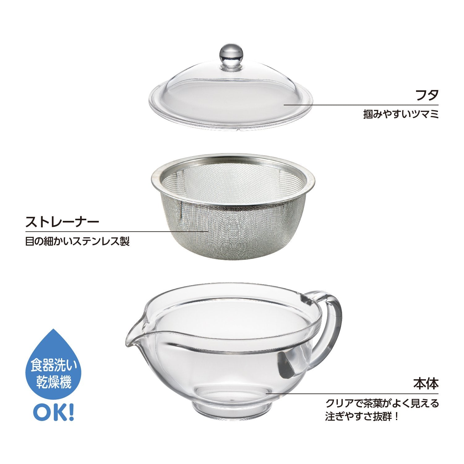 Akebono Sangyo TW-3721 280Ml Steel Mesh Teapot Plastic Transparent Easy Pour Strainer