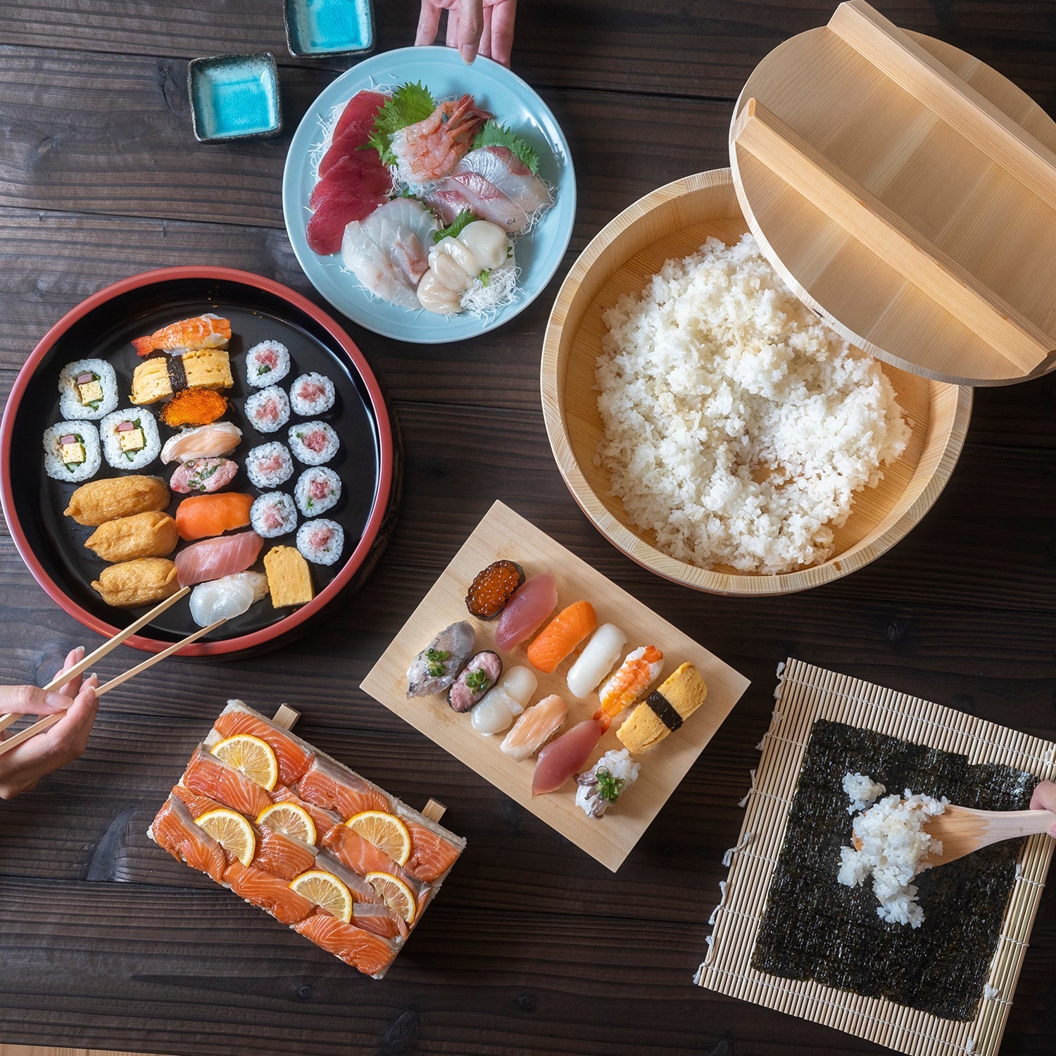 Shimojima Hinoki Cypress Wooden Sushi Geta Plate - Perfect for 2 People