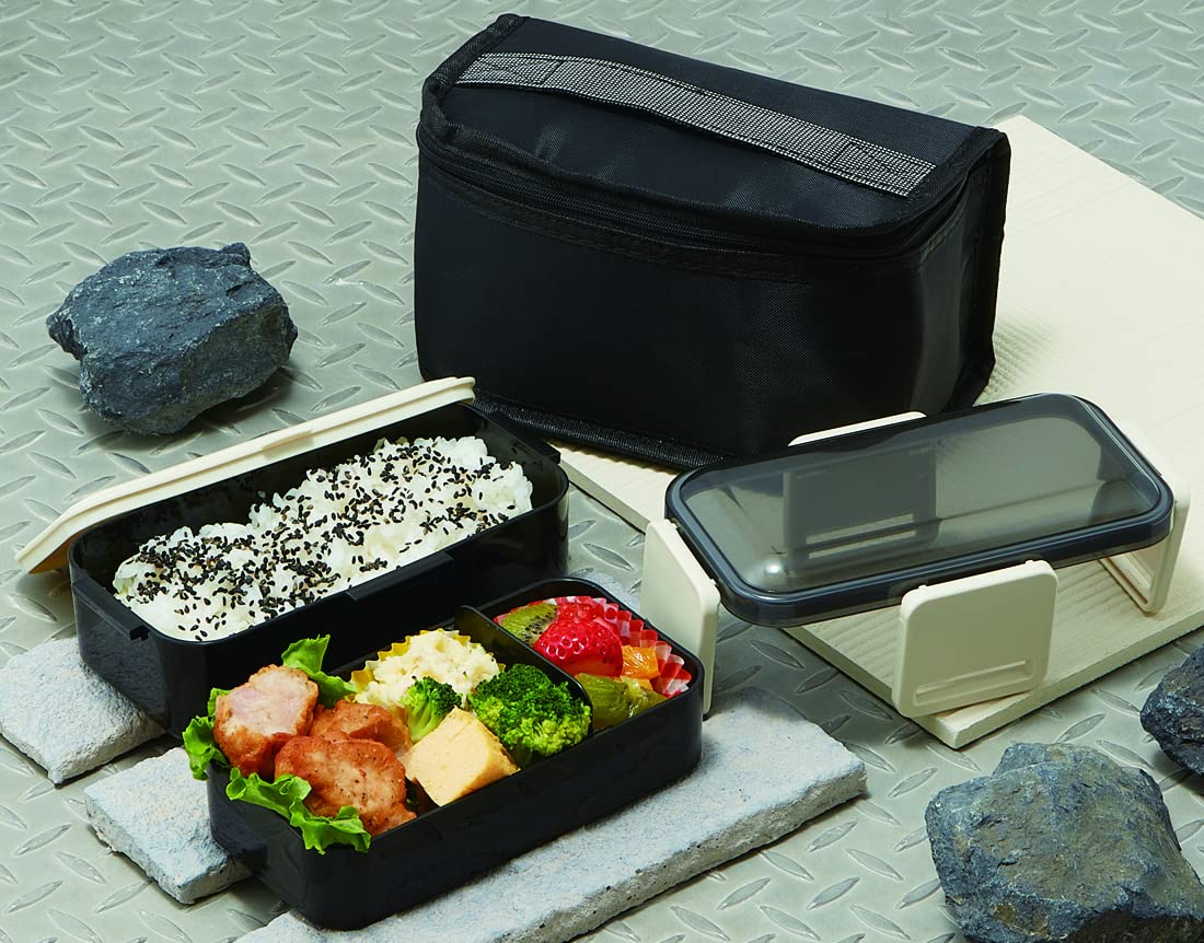 Skater 2 Tier Lunch Box Black 850ml Japan KCPFLW9AG_573422 w/Cooling Bag