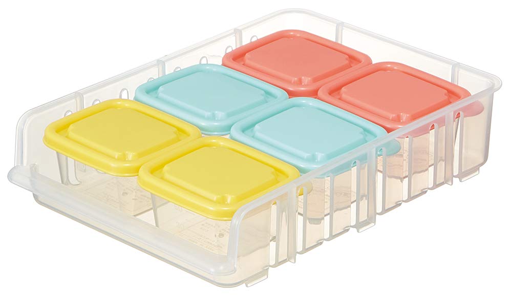 Skater Japan Mini Seal Container Storage Set with Rack - 6 Pieces, 3 Colors, 60ml