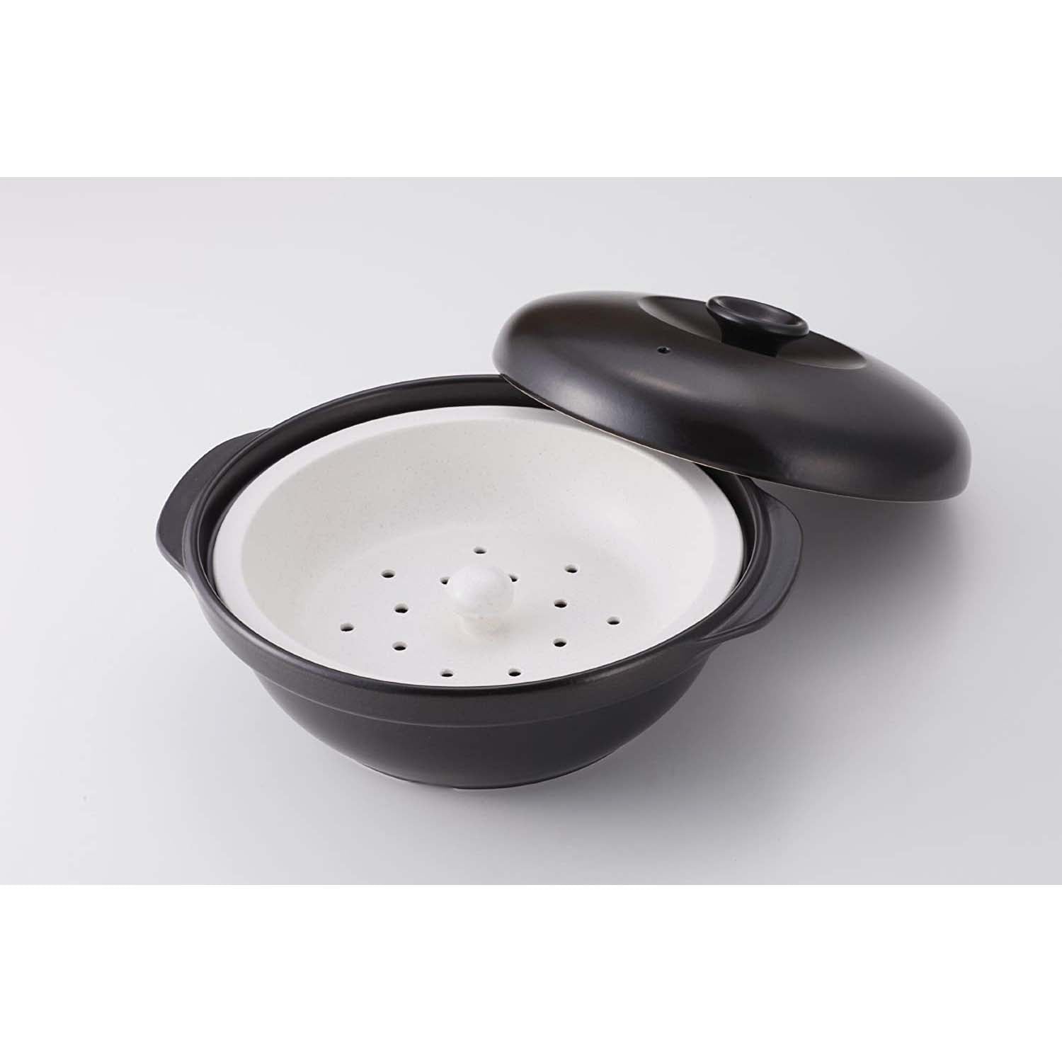Tohi Ceramics 28Cm Japanese Ceramic Casserole Pot with Steamer Insert
