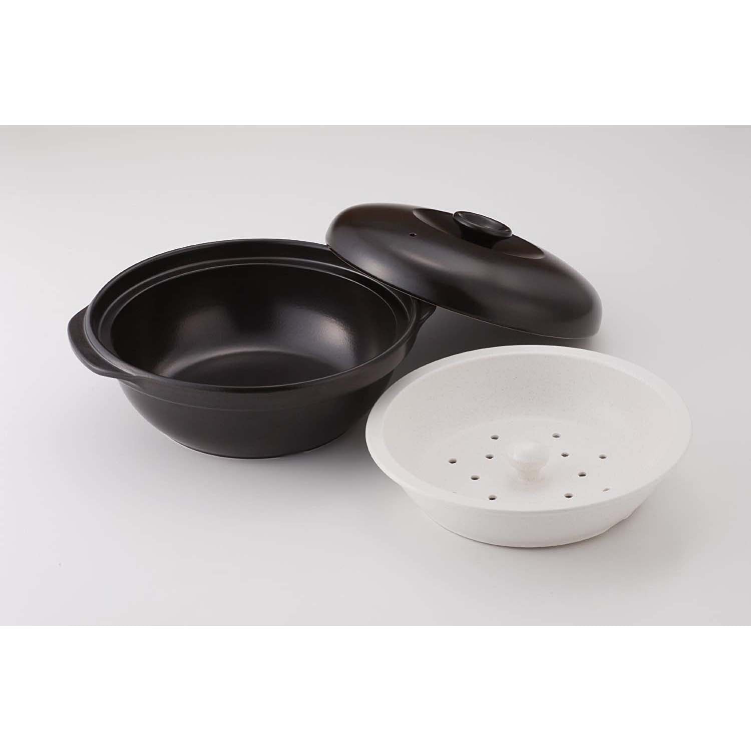 Tohi Ceramics 28Cm Japanese Ceramic Casserole Pot with Steamer Insert