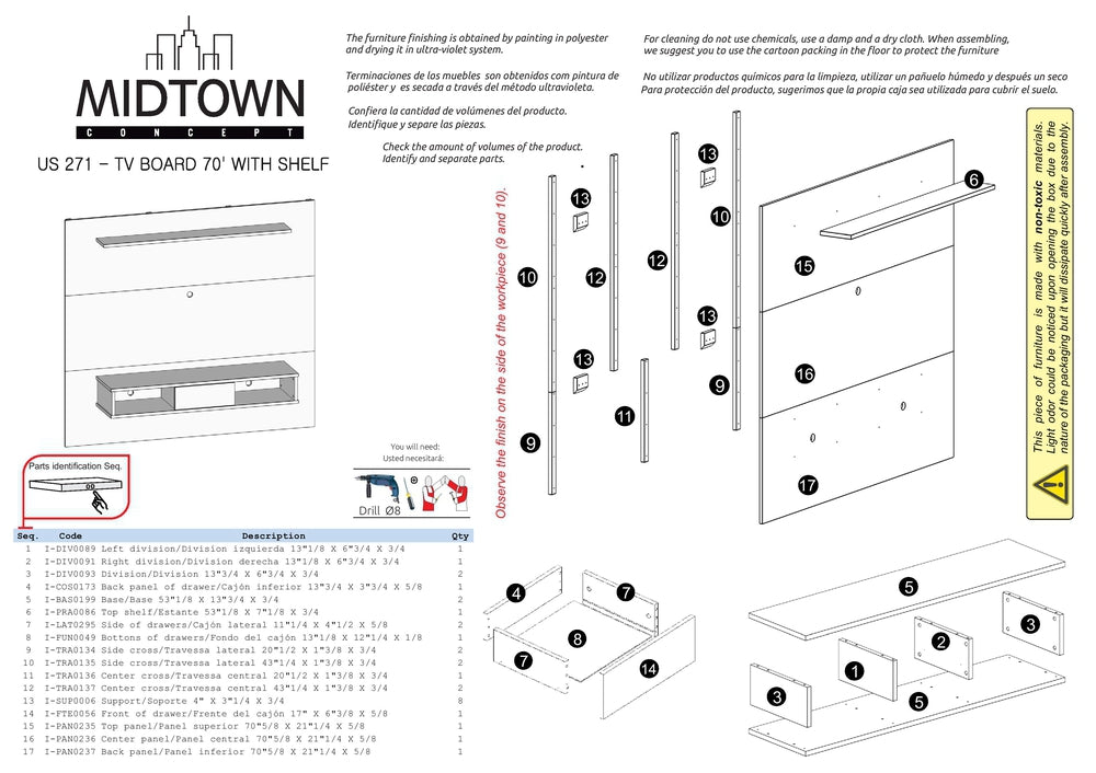 Midtown Concept Wall Mounted TV Shelf Board for 70-in TV - Sand