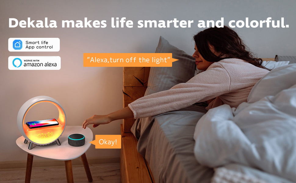 Alarm Clock, Wireless Charging, Smart Atmosphere Lamp, Smart Bluetooth Speaker, Night Light Sleep Machine
