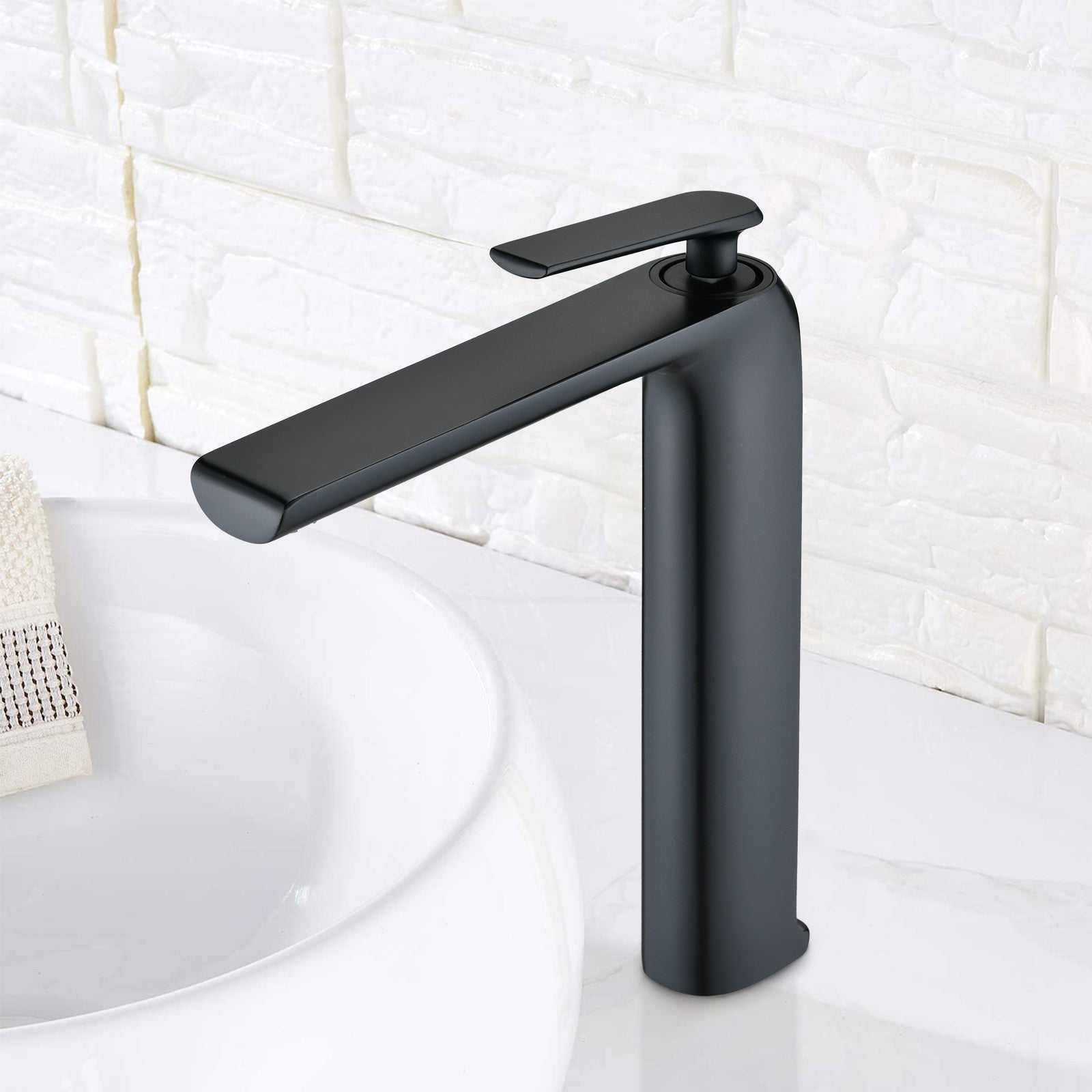 Supfirm Single Hole Single-Handle High-Arc Modern Bathroom Faucet in Matte Black