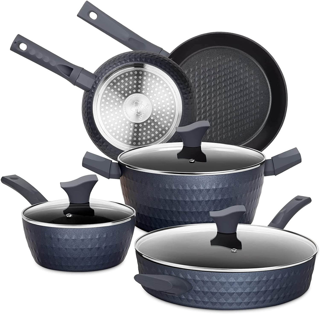 Imarku 8-Piece Aluminum Pan and Pot Set | Diamond Design