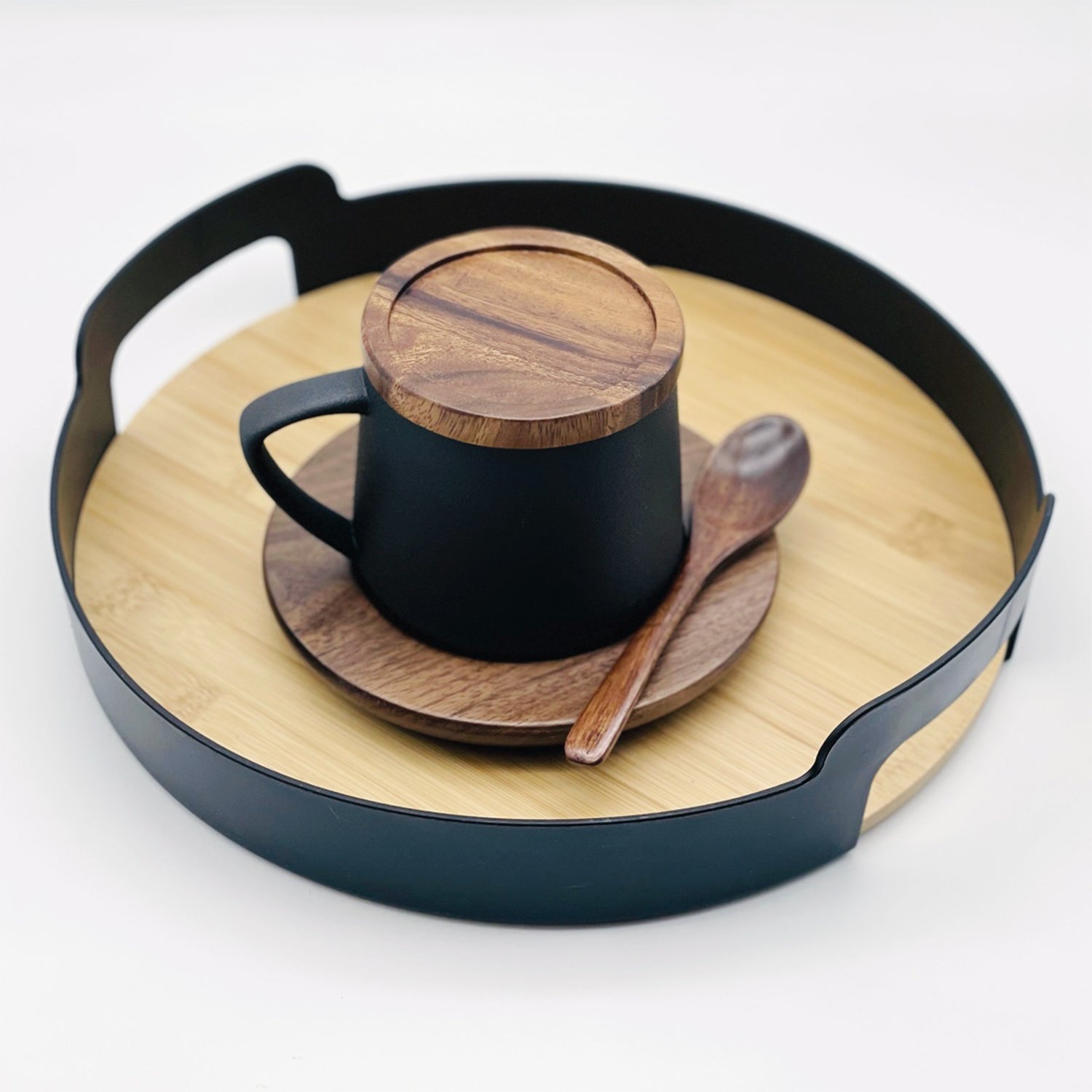 Versatile Circular Tray with Wood Base