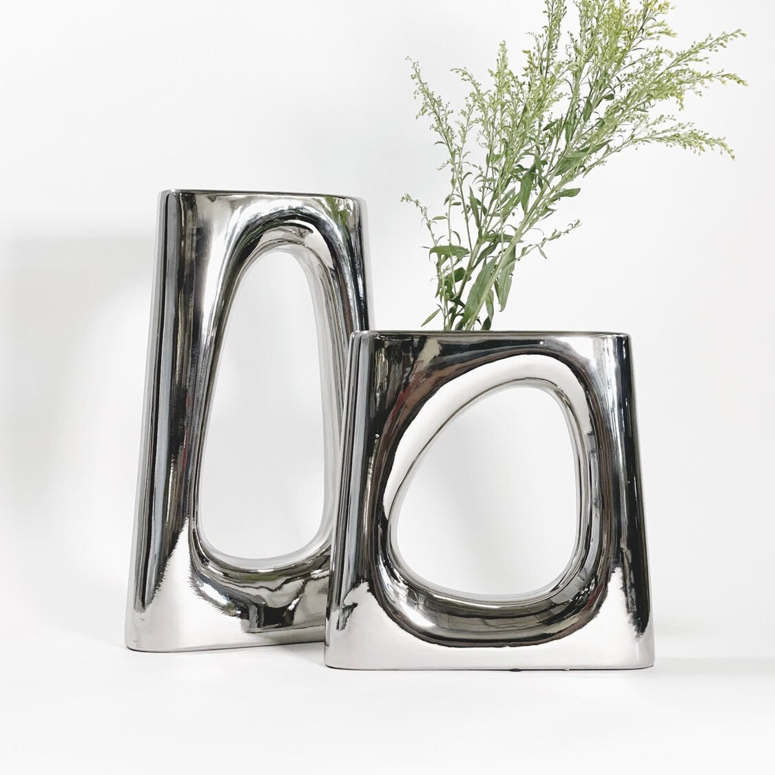 Modern Void Ceramic Vase in Silver Metallic Finishes