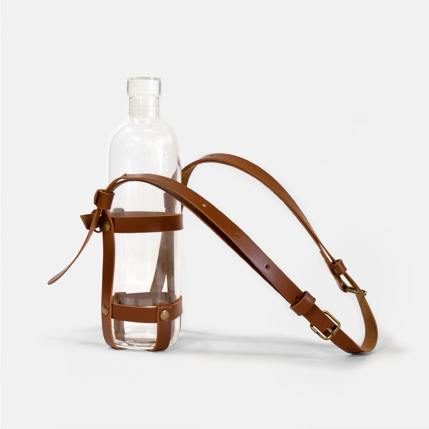 Glass Water Bottle with Leather Carrier