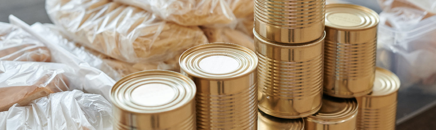 some food cans piled up