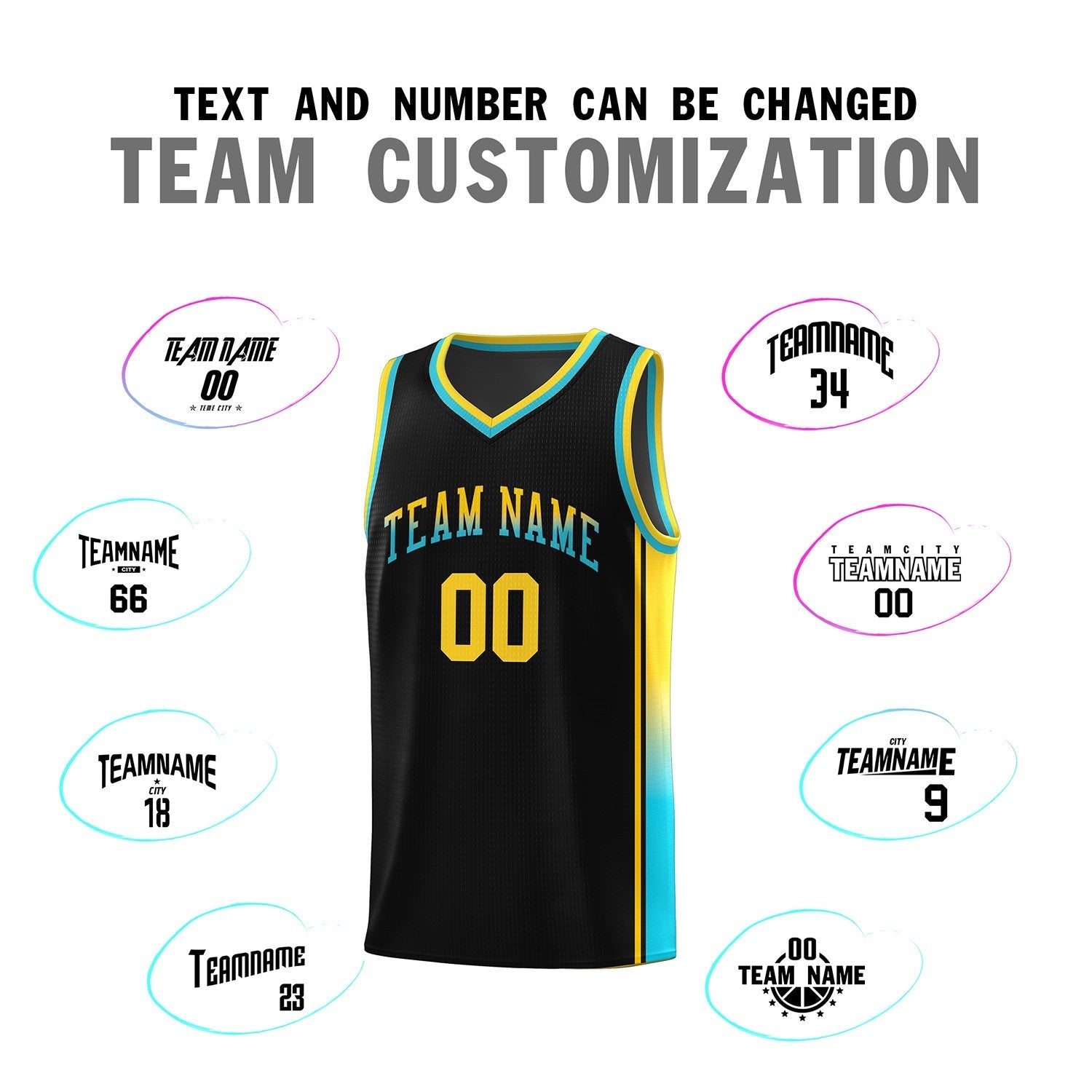 Custom Black Gold-Light Blue Gradient Fashion Sports Uniform Basketball Jersey