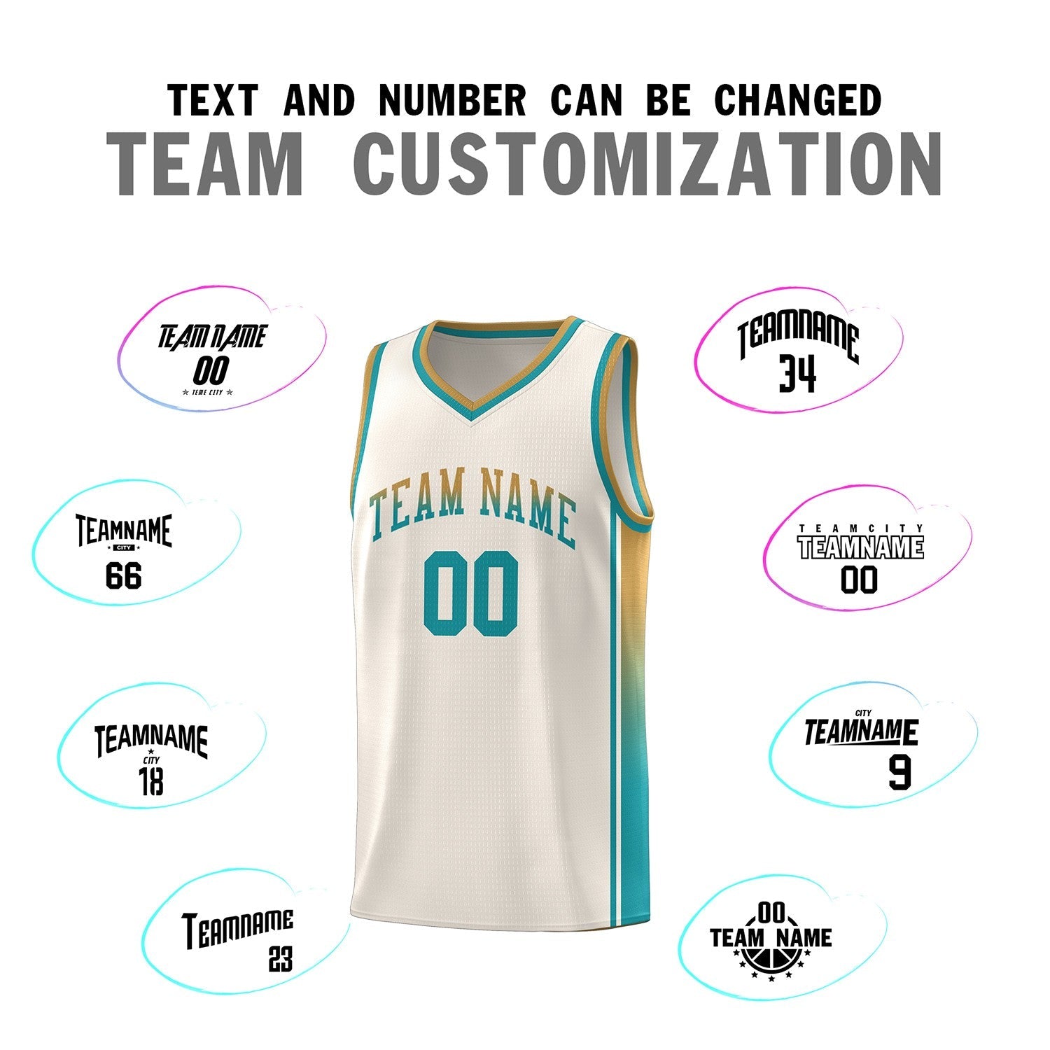 Custom Khaki Old Gold-Aqua Gradient Fashion Sports Uniform Basketball Jersey