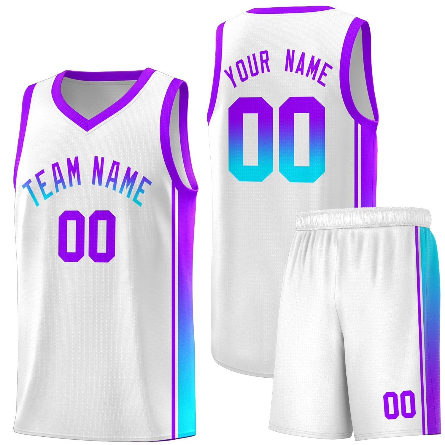 Custom White Purple-Light Blue Gradient Fashion Sports Uniform Basketball Jersey