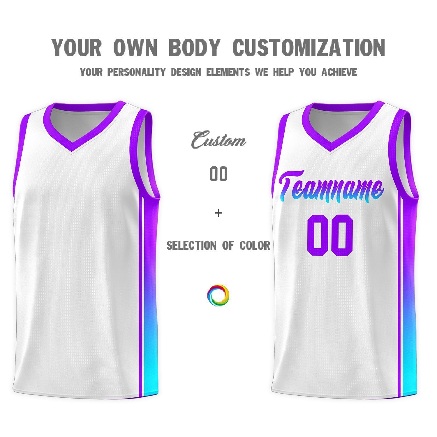 Custom White Purple-Light Blue Gradient Fashion Sports Uniform Basketball Jersey