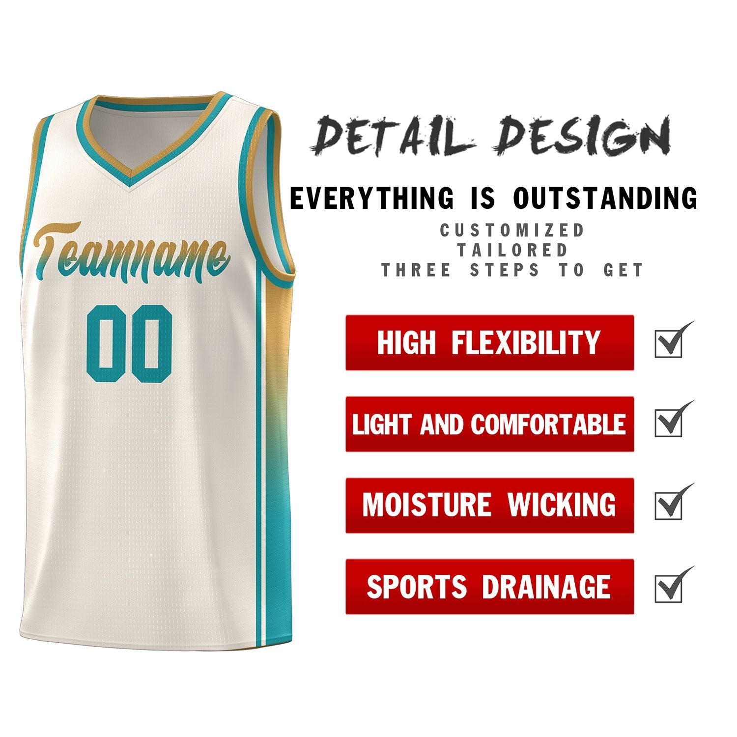 Custom Khaki Old Gold-Aqua Gradient Fashion Sports Uniform Basketball Jersey