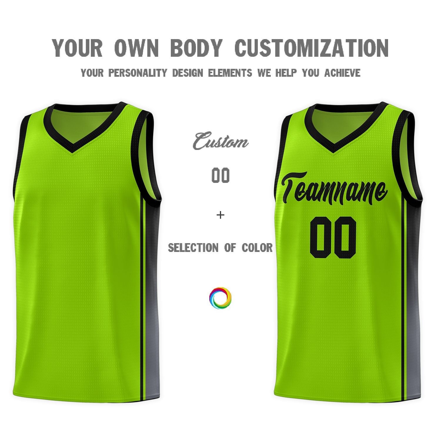 Custom Neon Green Black Gradient Fashion Sports Uniform Basketball Jersey