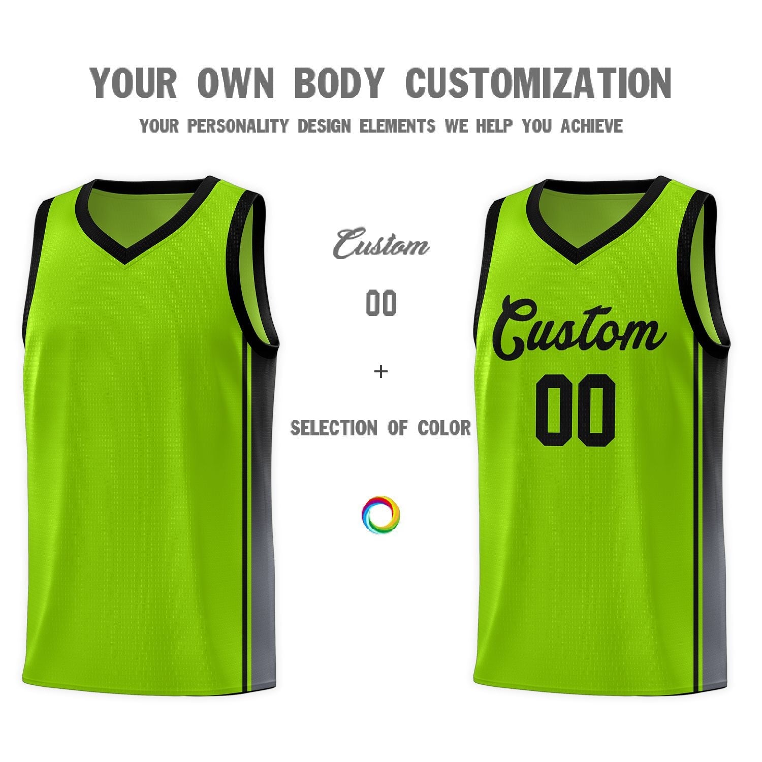 Custom Neon Green Black Gradient Fashion Sports Uniform Basketball Jersey