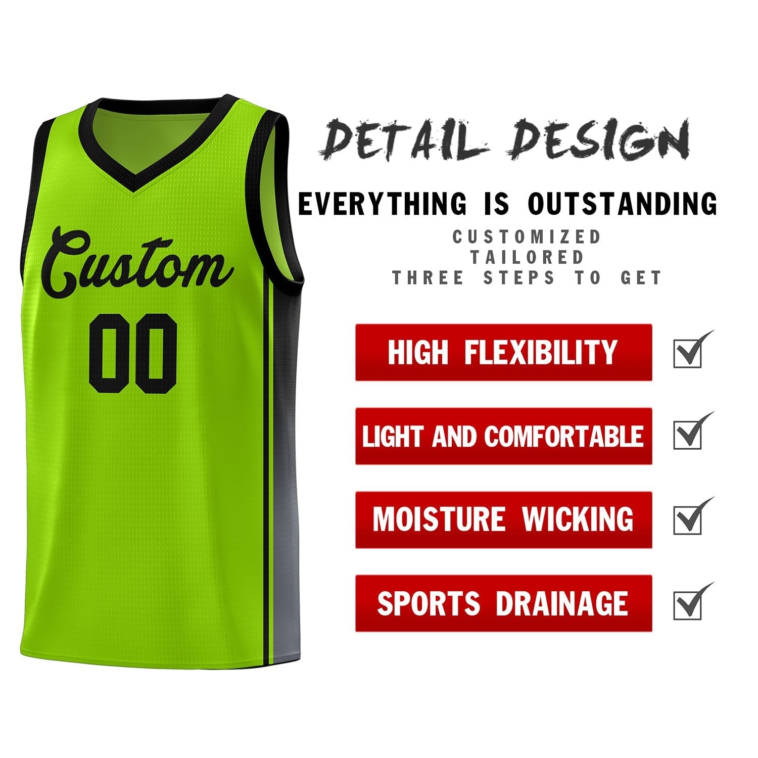 Custom Neon Green Black Gradient Fashion Sports Uniform Basketball Jersey