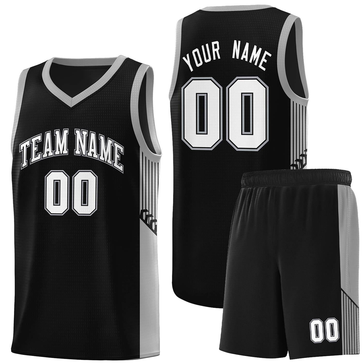 Custom Black White Side Stripe Fashion Sports Uniform Basketball Jersey