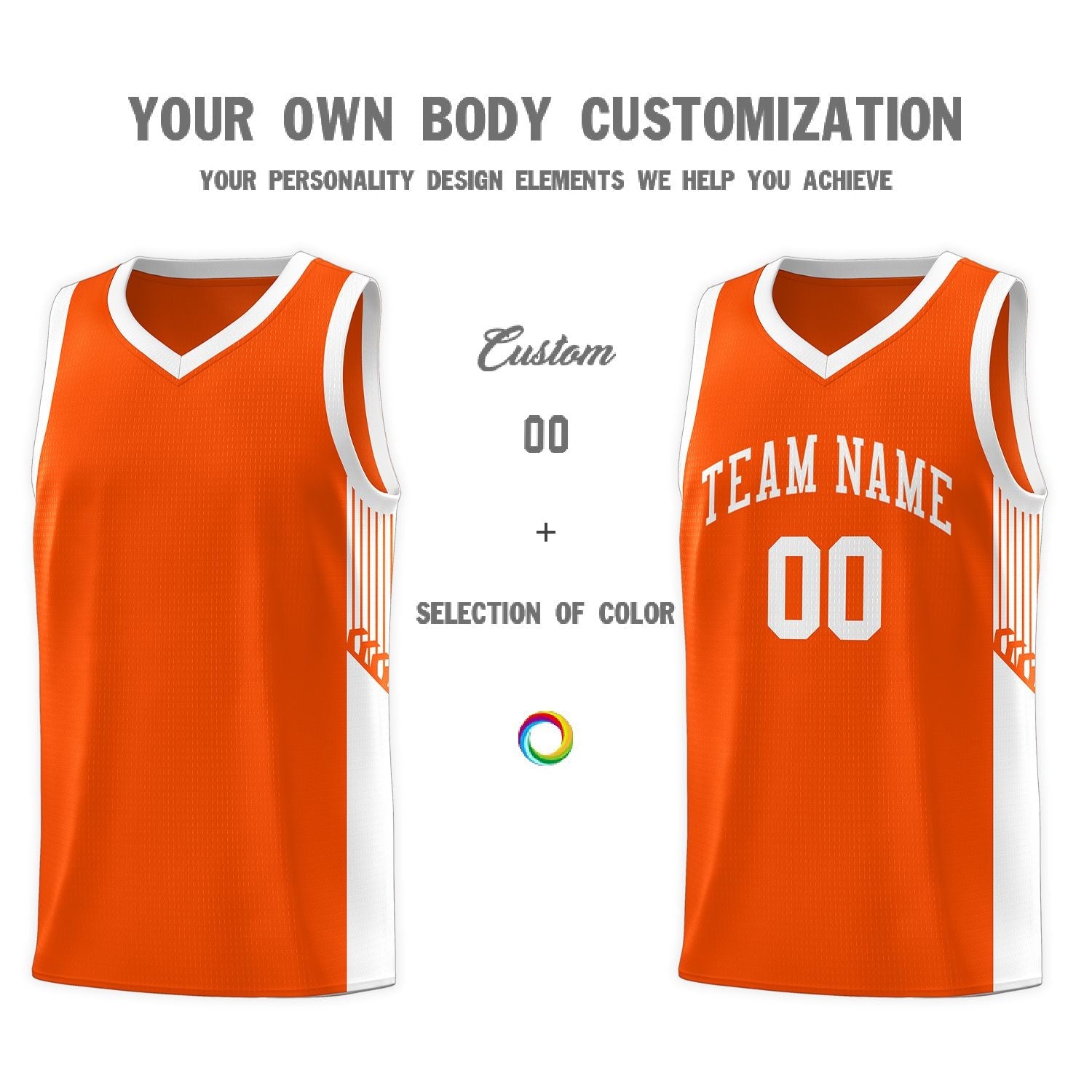 Custom Orange White Side Stripe Fashion Sports Uniform Basketball Jersey