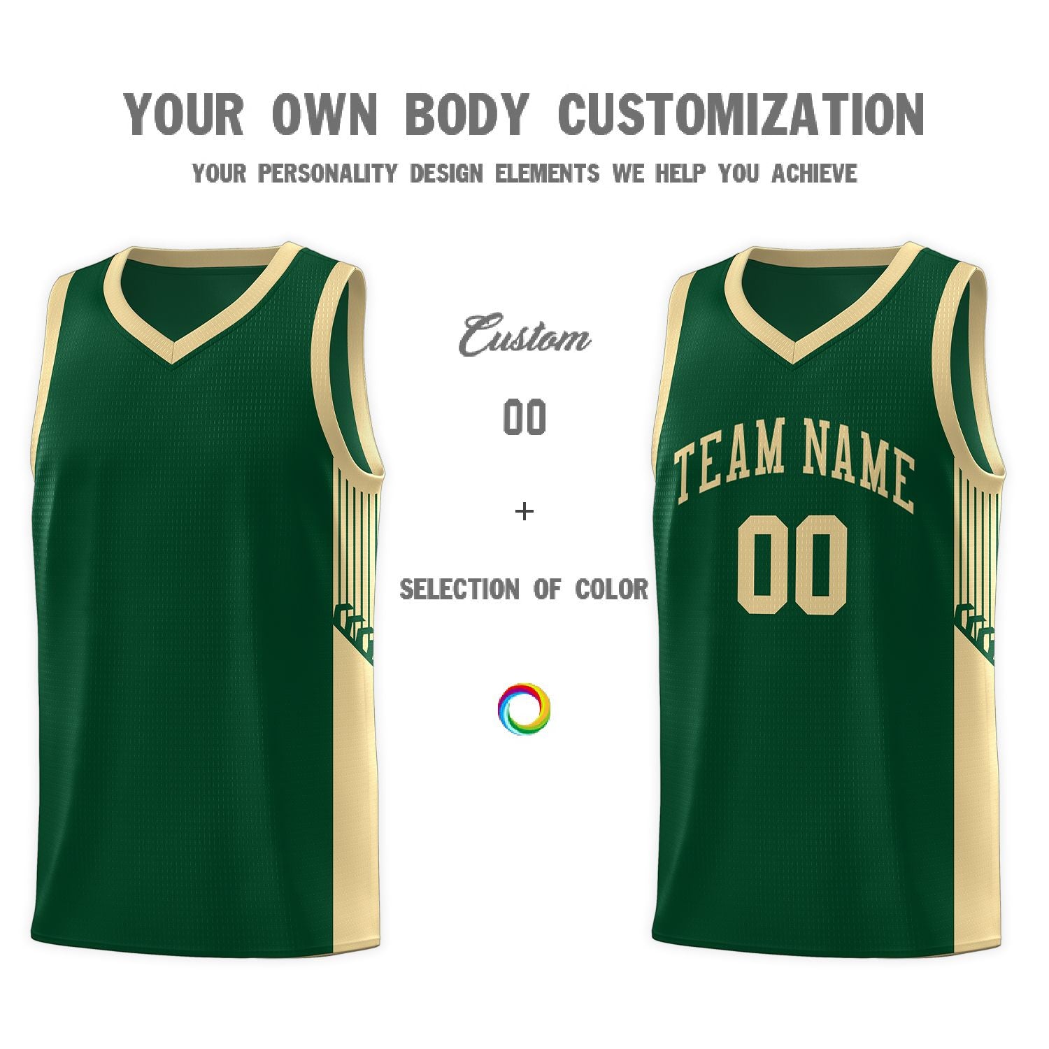 Custom Green Khaki Side Stripe Fashion Sports Uniform Basketball Jersey