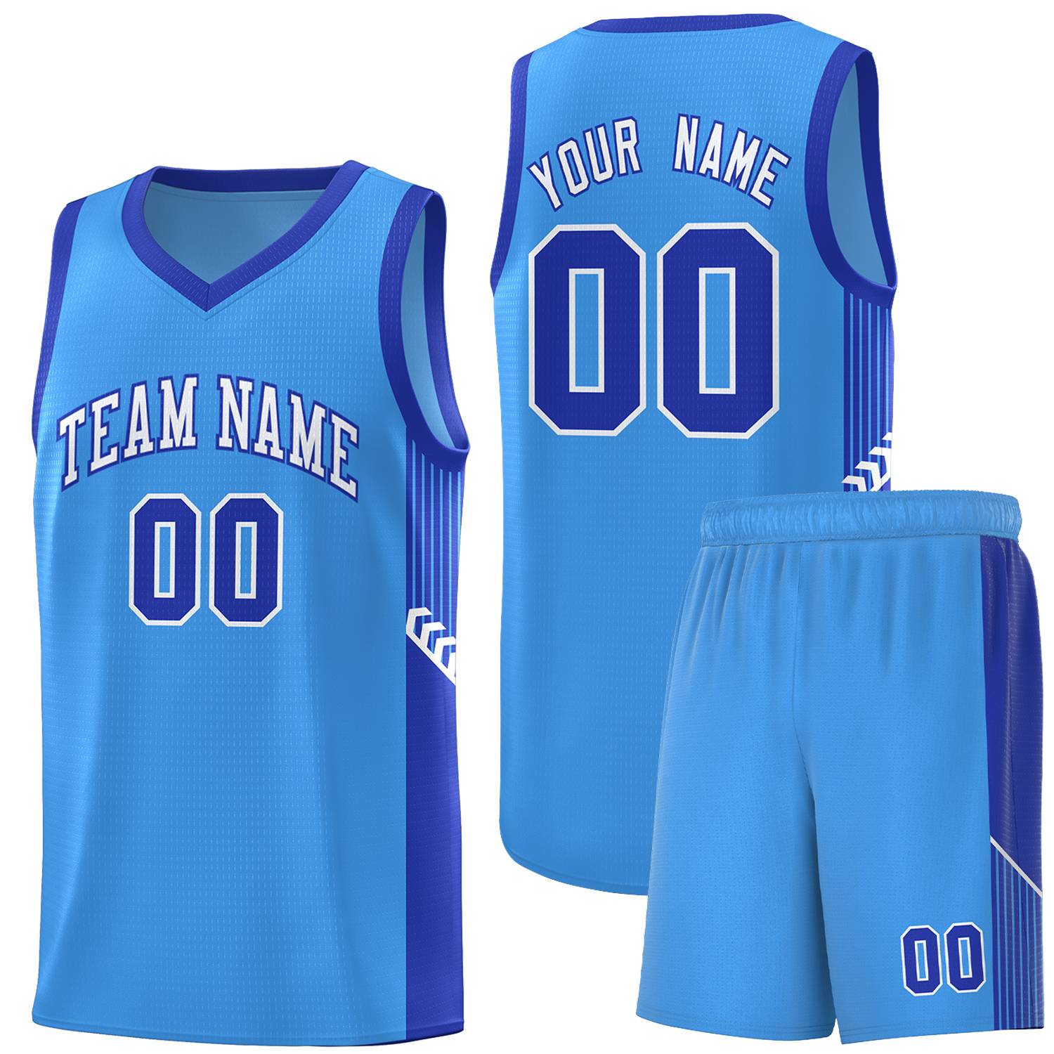 Custom Powder Blue White-Royal Side Stripe Fashion Sports Uniform Basketball Jersey