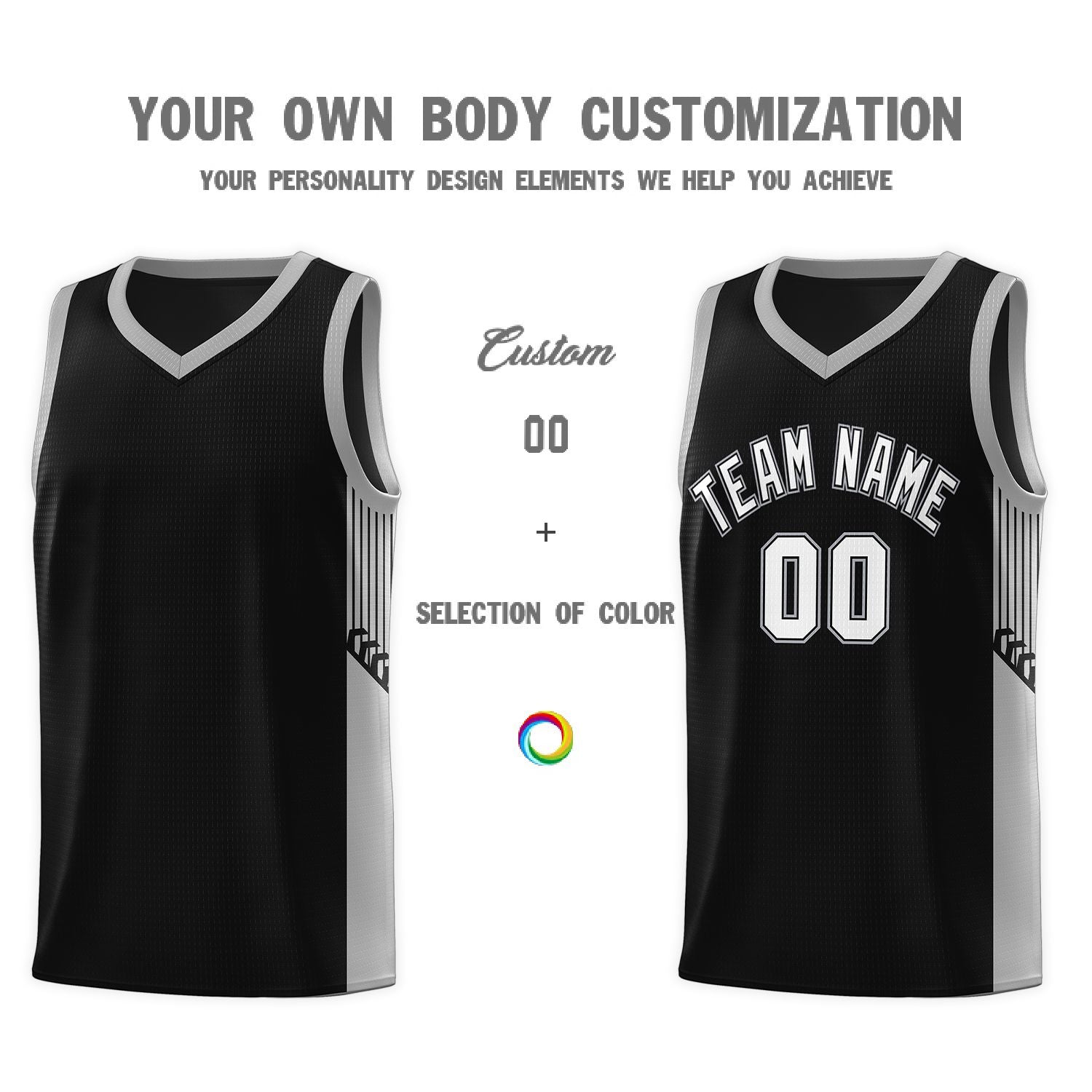 Custom Black White Side Stripe Fashion Sports Uniform Basketball Jersey