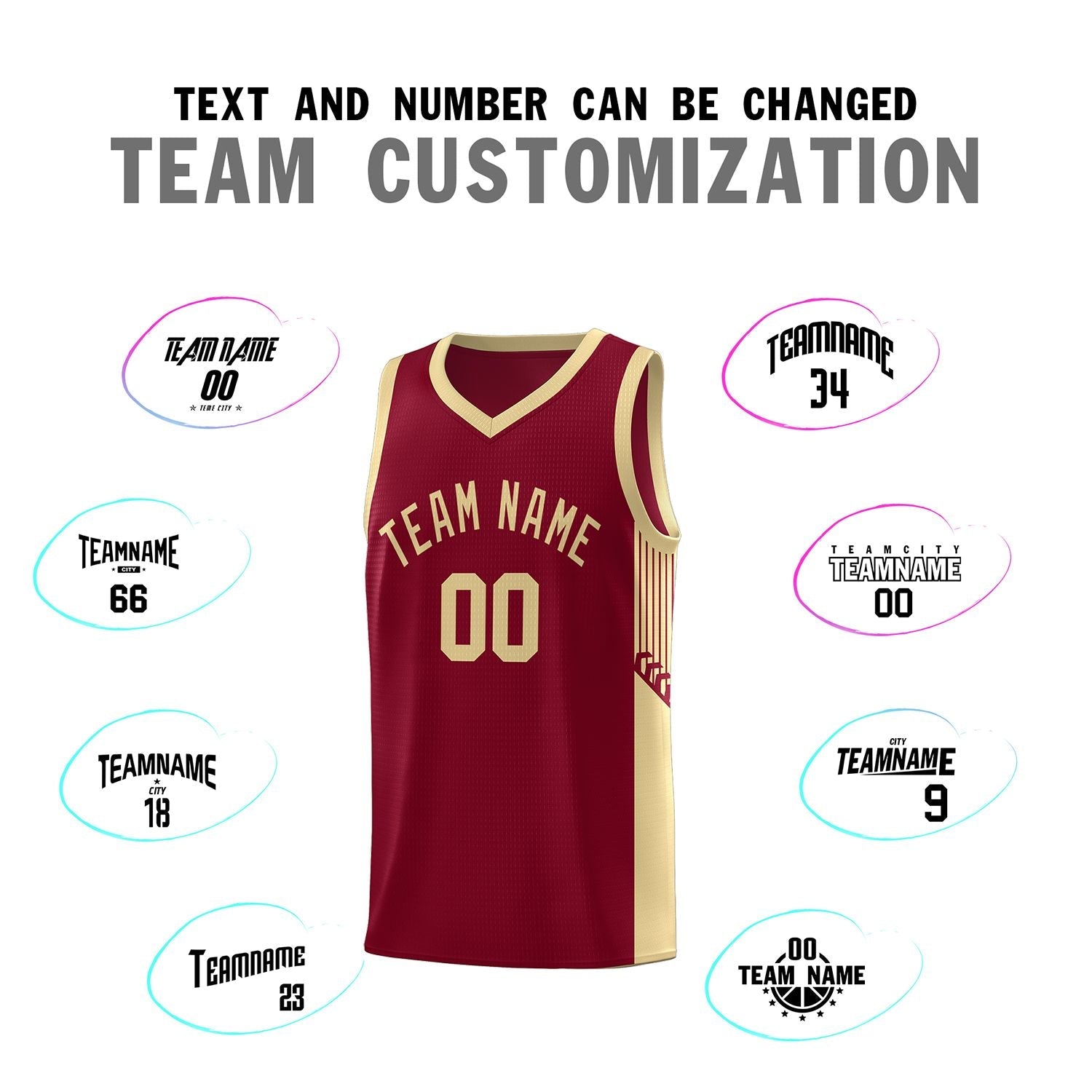 Custom Crimson Khaki Side Stripe Fashion Sports Uniform Basketball Jersey