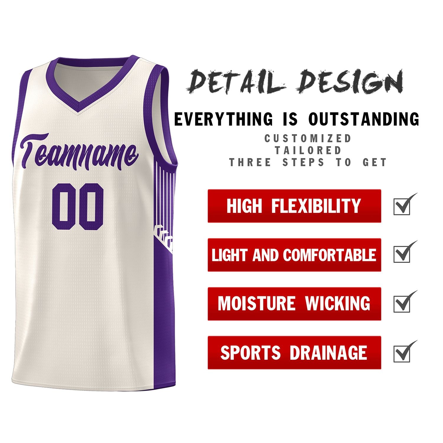 Custom Khaki Purple Side Stripe Fashion Sports Uniform Basketball Jersey