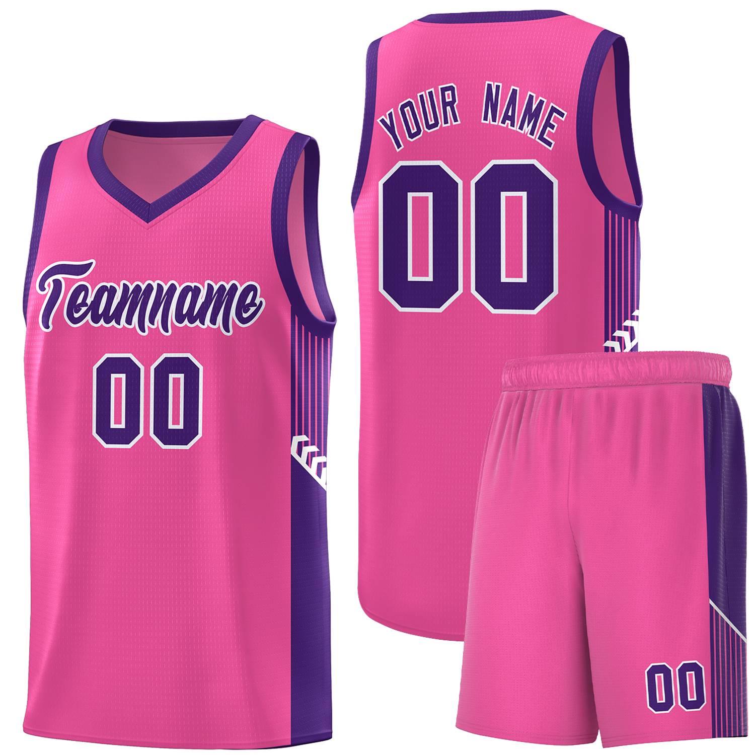 Custom Pink Purple-White Side Stripe Fashion Sports Uniform Basketball Jersey
