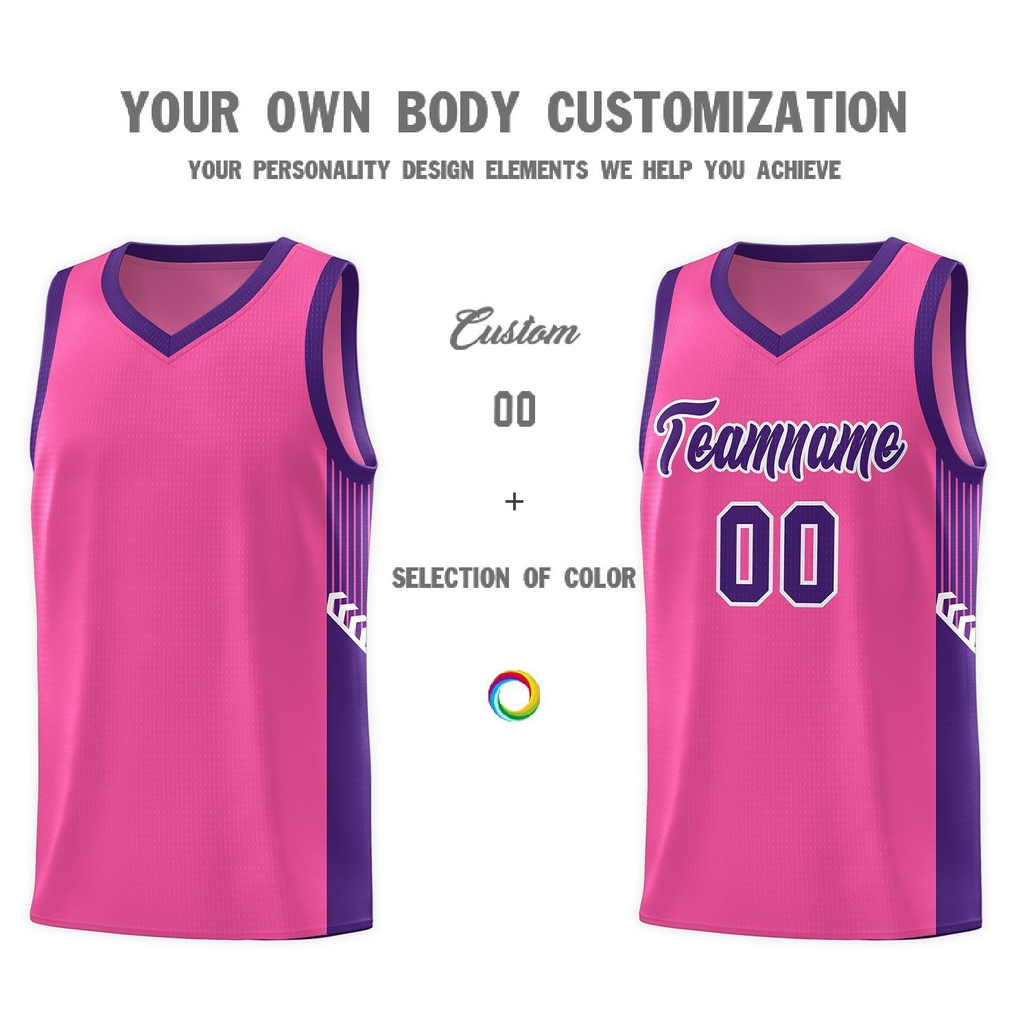 Custom Pink Purple-White Side Stripe Fashion Sports Uniform Basketball Jersey