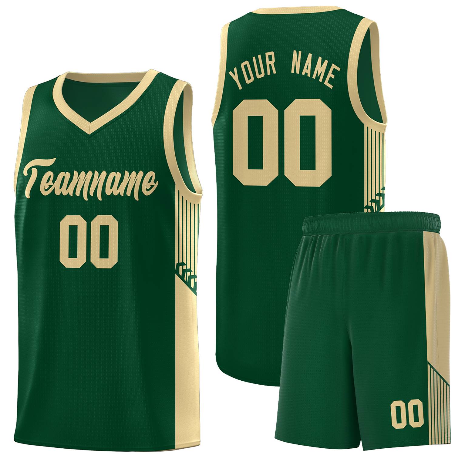 Custom Green Khaki Side Stripe Fashion Sports Uniform Basketball Jersey