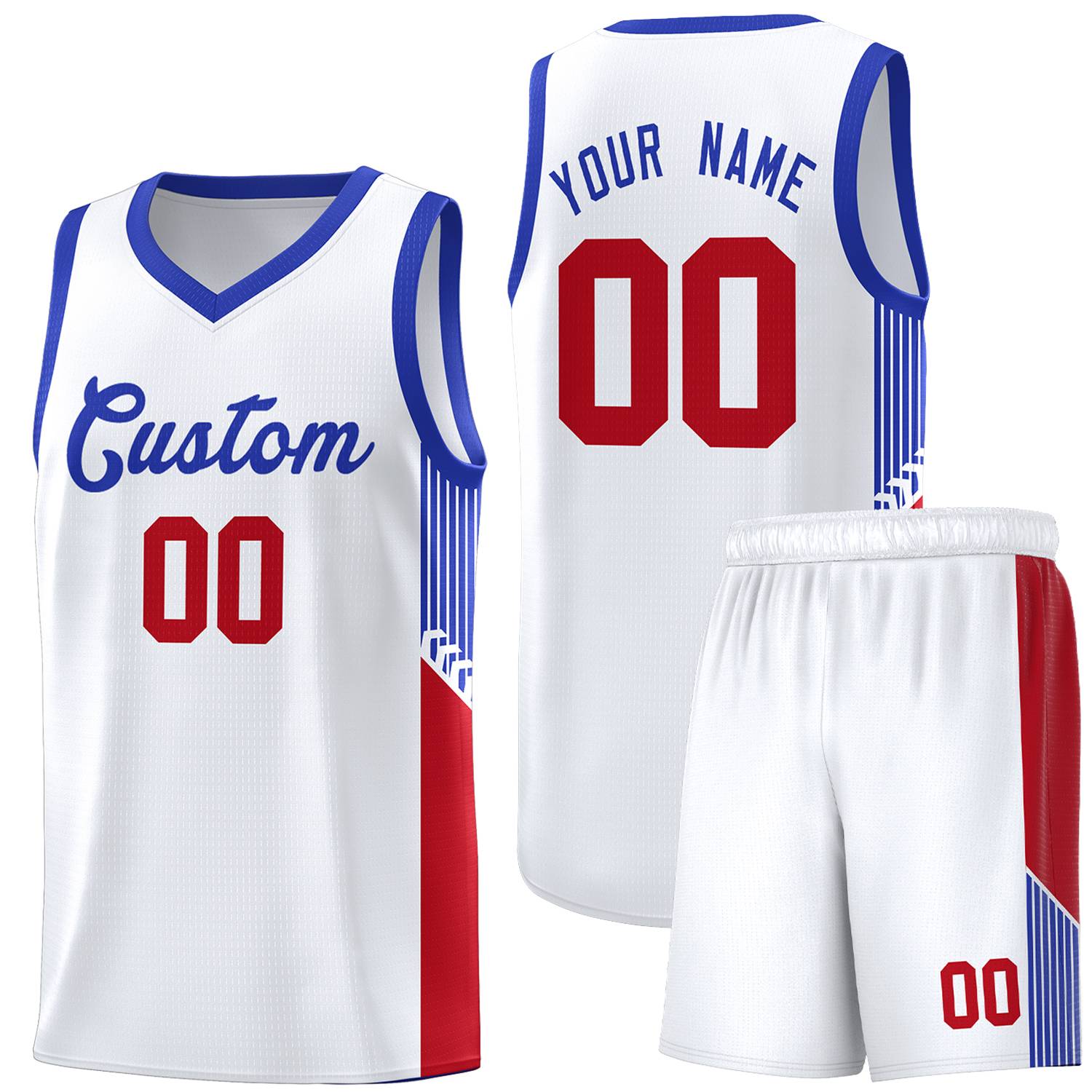 Custom White Royal Side Stripe Fashion Sports Uniform Basketball Jersey