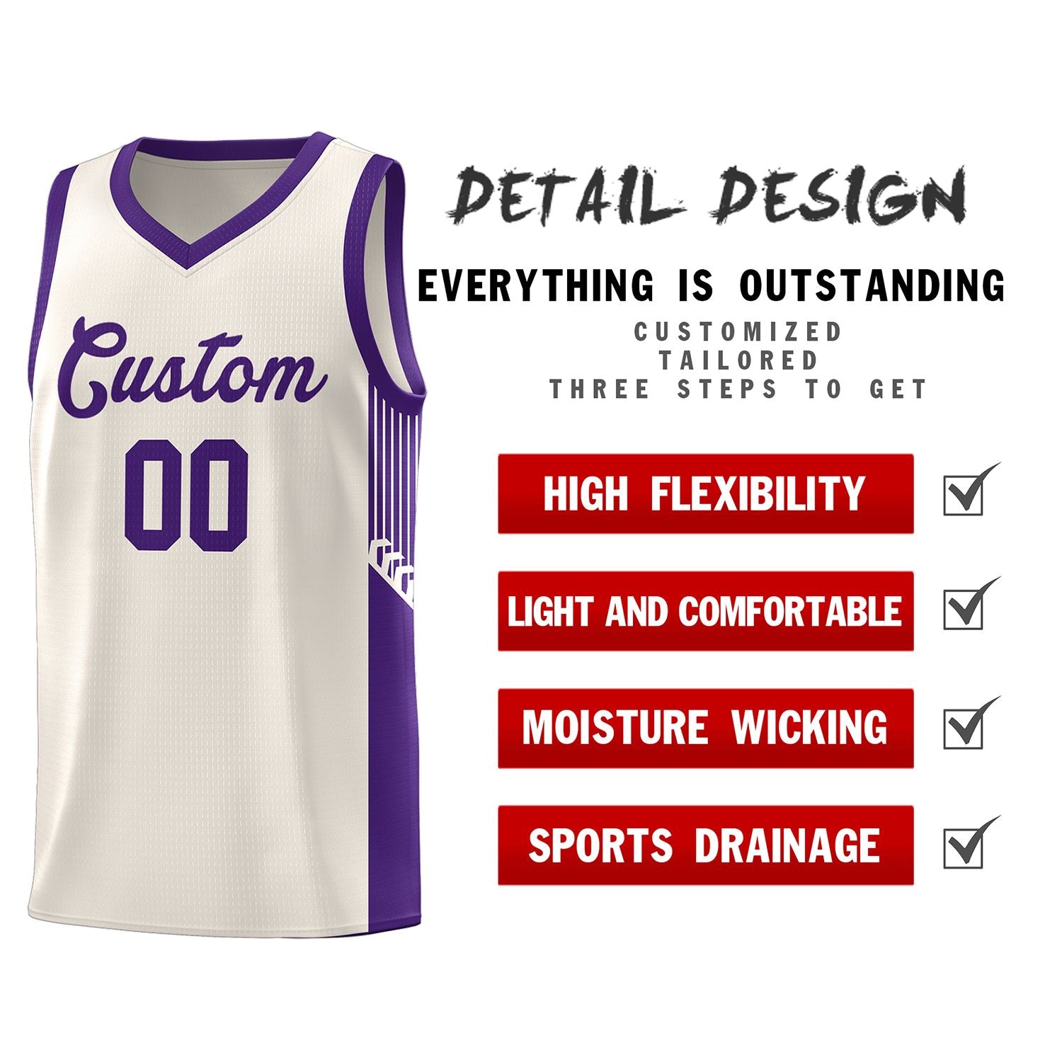 Custom Khaki Purple Side Stripe Fashion Sports Uniform Basketball Jersey