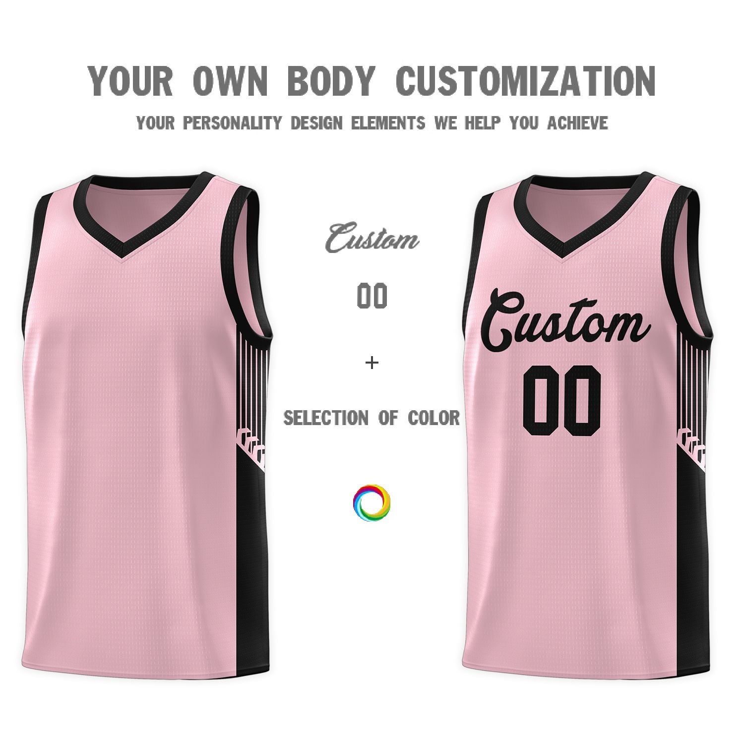Custom Pink Black Side Stripe Fashion Sports Uniform Basketball Jersey