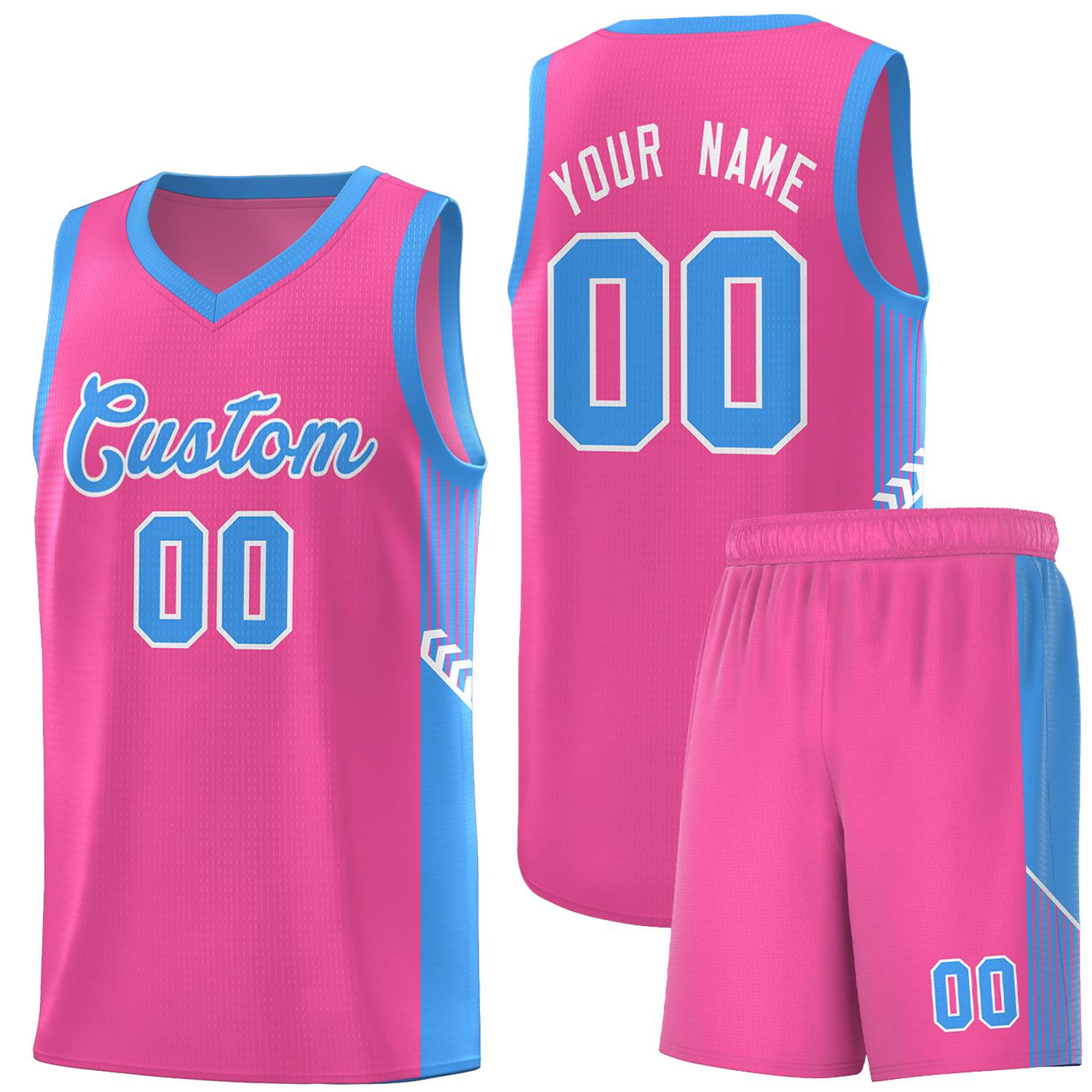 Custom Pink Powder Blue-White Side Stripe Fashion Sports Uniform Basketball Jersey