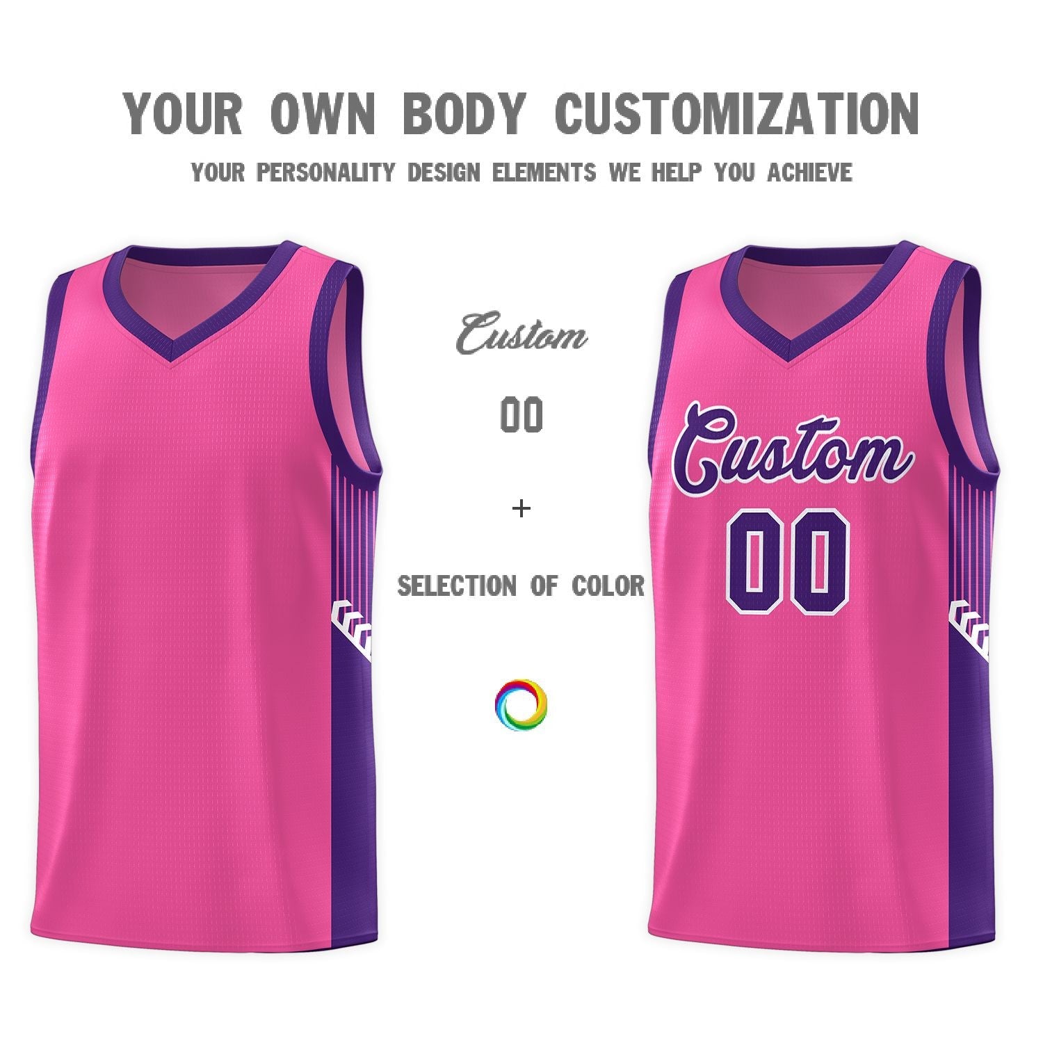 Custom Pink Purple-White Side Stripe Fashion Sports Uniform Basketball Jersey