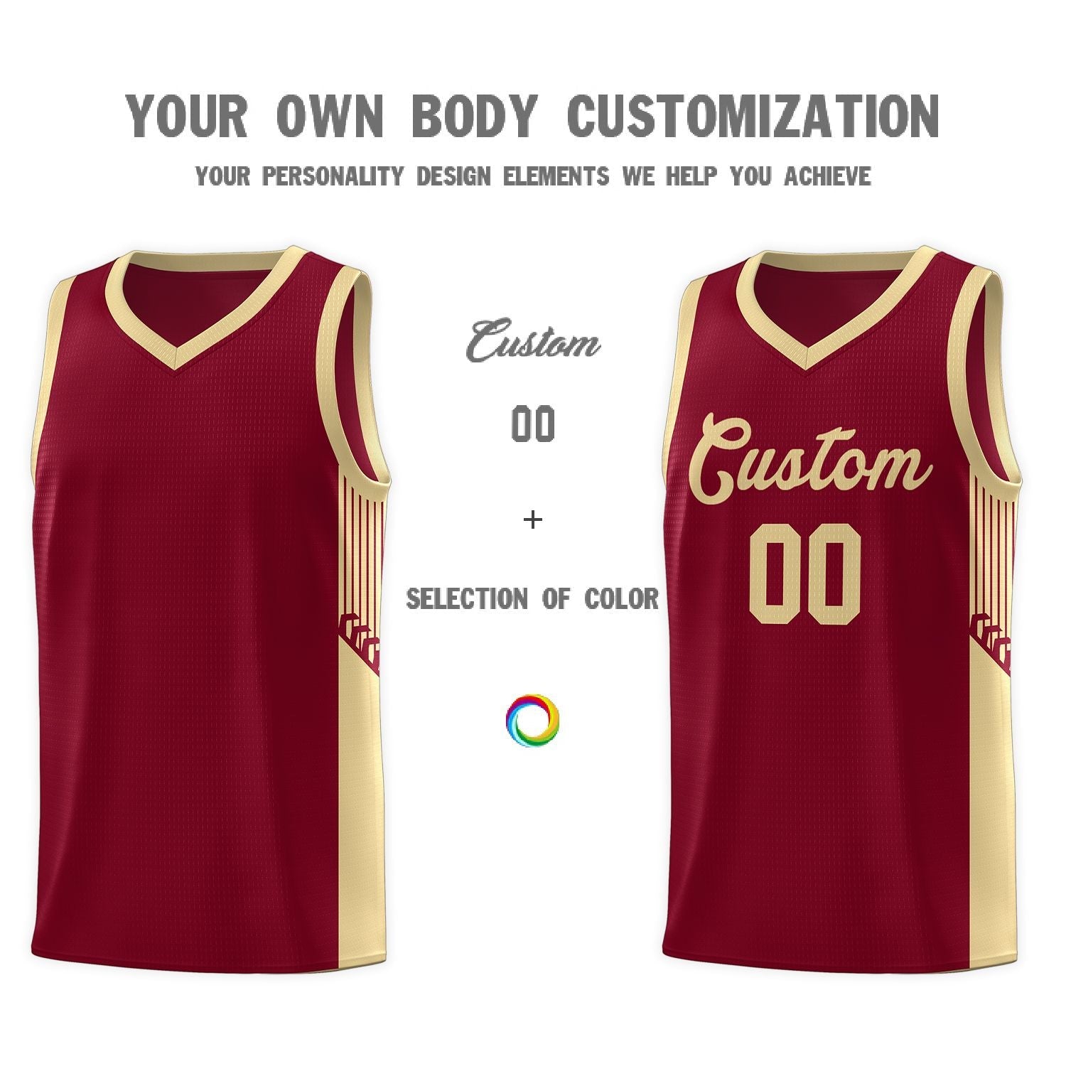 Custom Crimson Khaki Side Stripe Fashion Sports Uniform Basketball Jersey