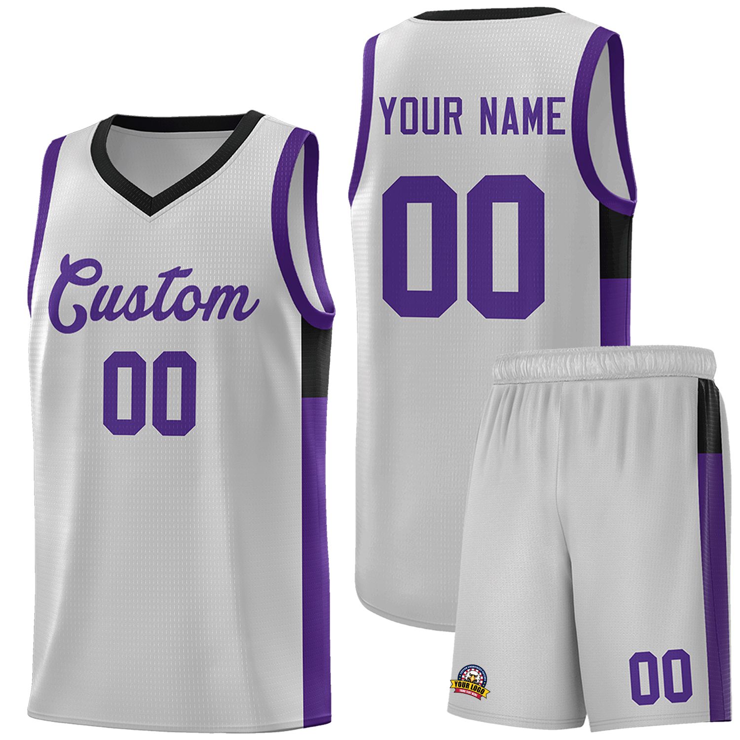 Custom Gray Purple-Black Side Two-Tone Classic Sports Uniform Basketball Jersey