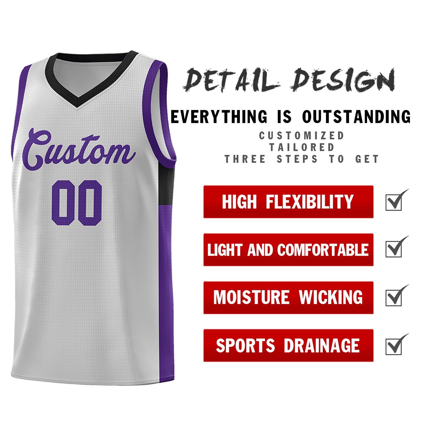 Custom Gray Purple-Black Side Two-Tone Classic Sports Uniform Basketball Jersey