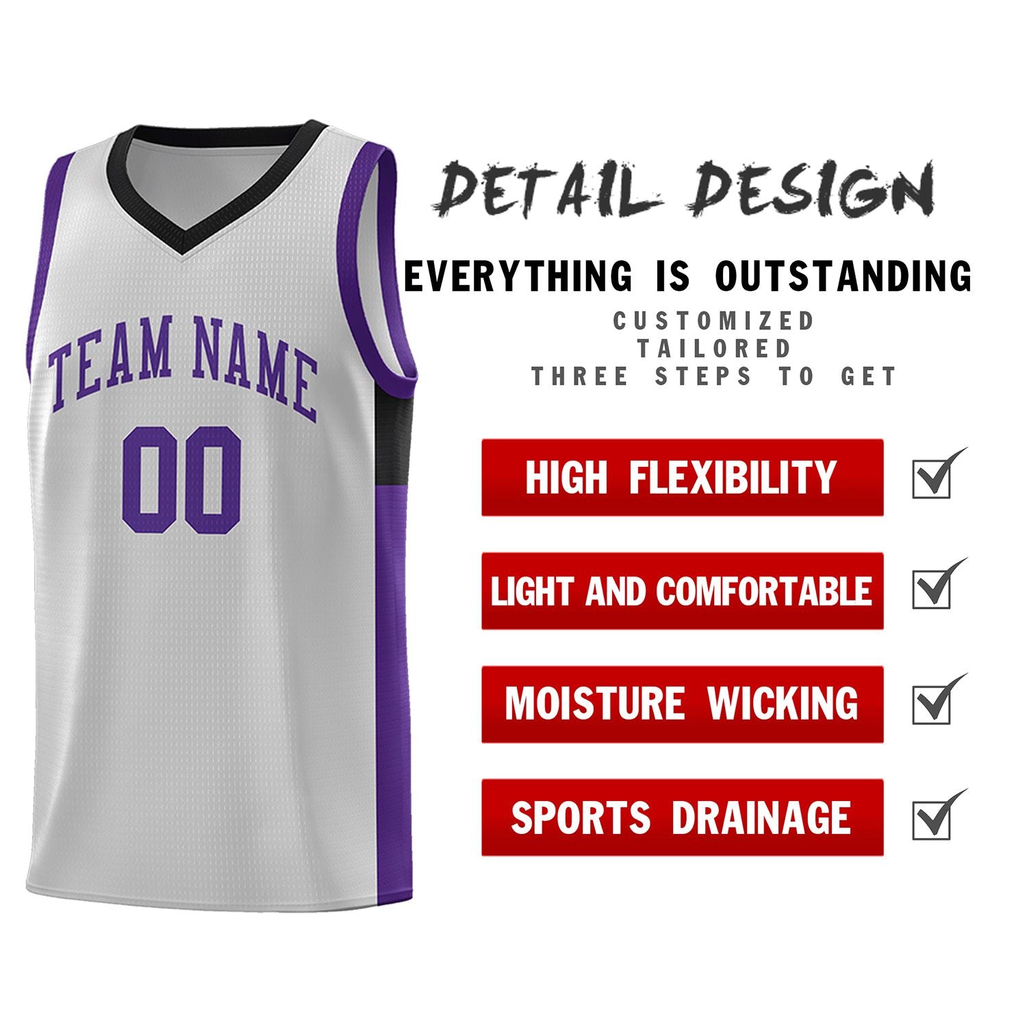 Custom Gray Purple-Black Side Two-Tone Classic Sports Uniform Basketball Jersey