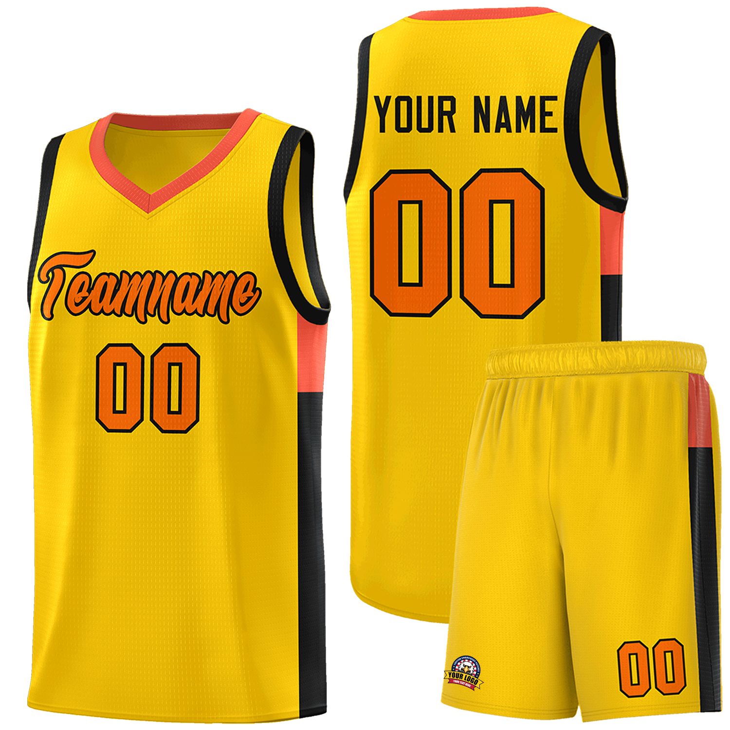 Custom Gold Orange-Black Side Two-Tone Classic Sports Uniform Basketball Jersey