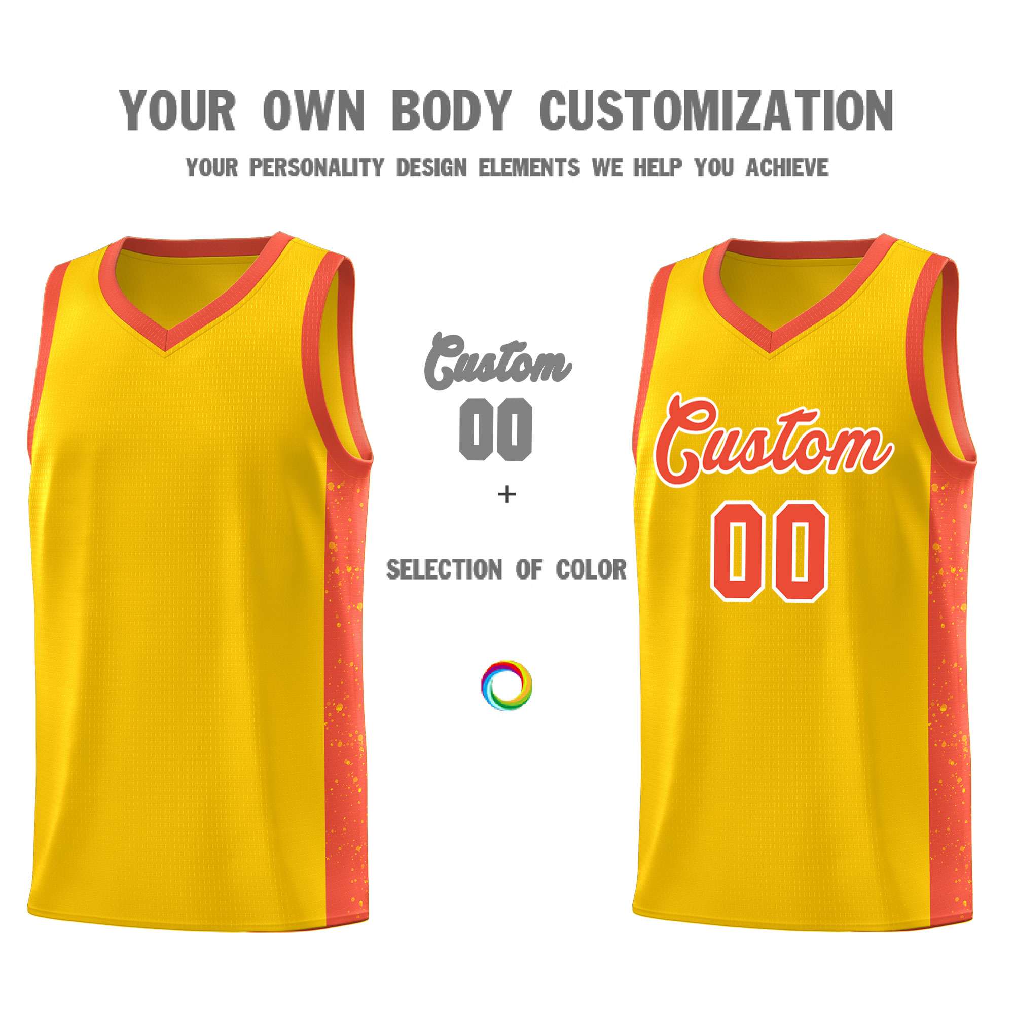 Custom Gold Orange-White Side Splash Sports Uniform Basketball Jersey