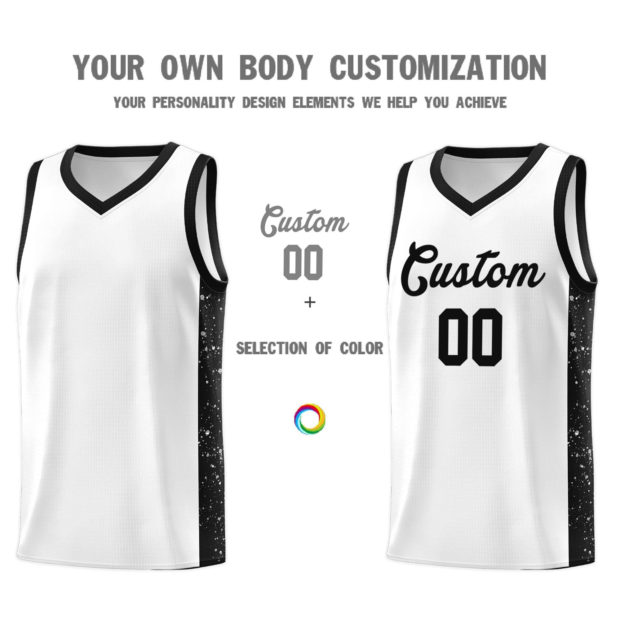 Custom White Black Side Splash Sports Uniform Basketball Jersey