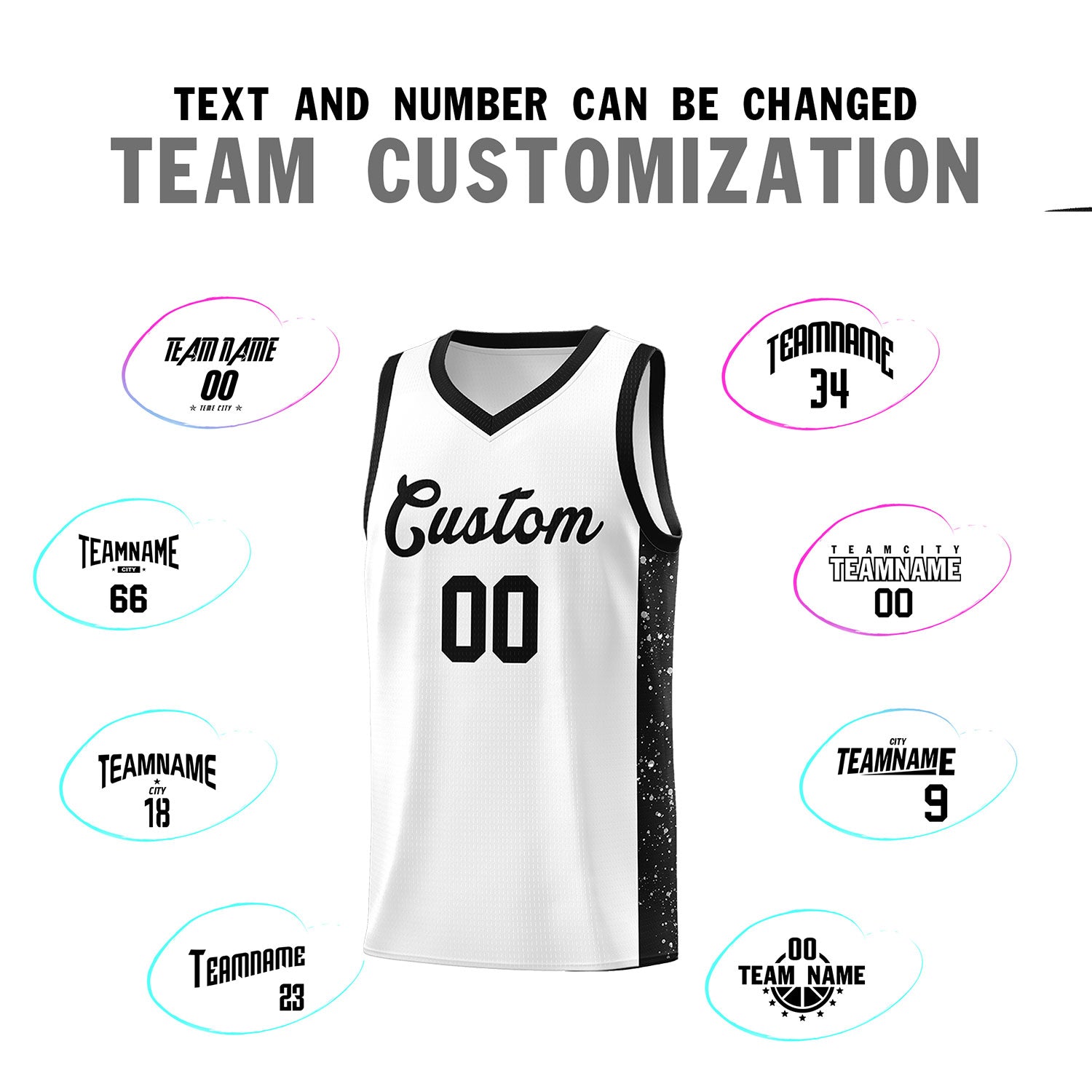 Custom White Black Side Splash Sports Uniform Basketball Jersey