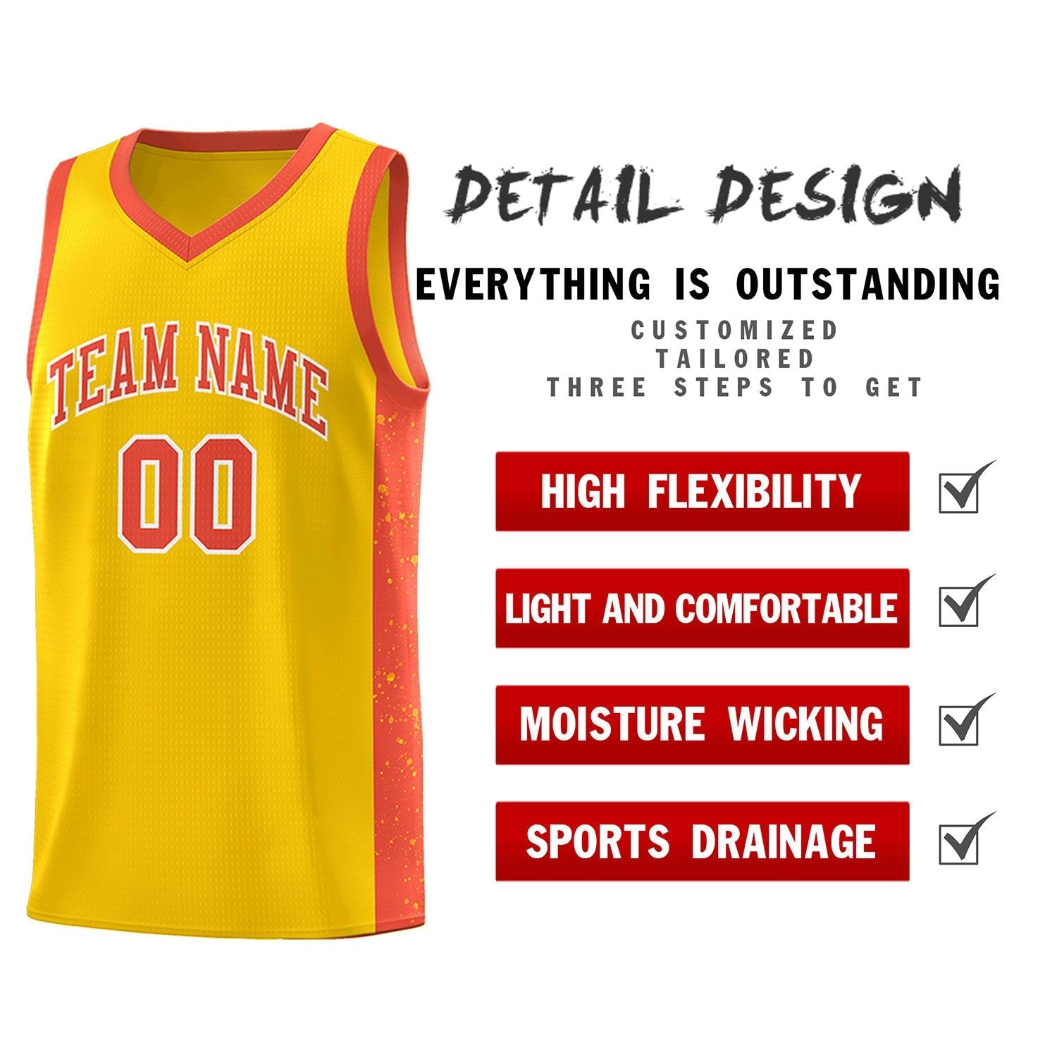 Custom Gold Orange-White Side Splash Sports Uniform Basketball Jersey